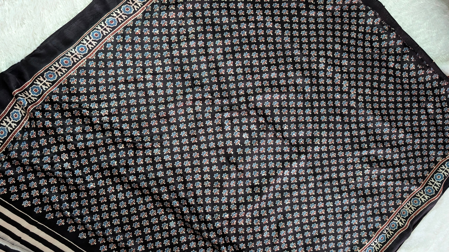 [PRE ORDER ONLY] Ajrakh Saree in Modal Silk - Hand Block Print and Naturally Dyed | TheRangBhoomi