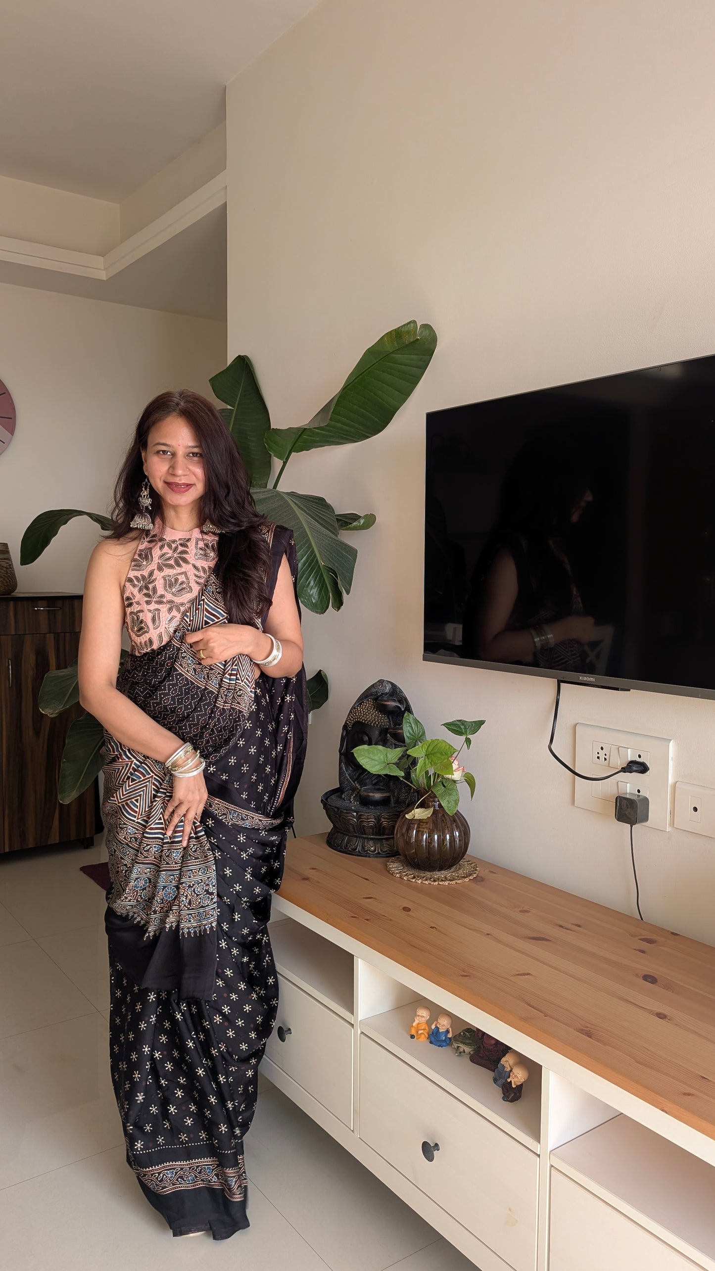 Ajrakh Saree in Modal Silk - Hand Block Print and Naturally Dyed | TheRangBhoomi