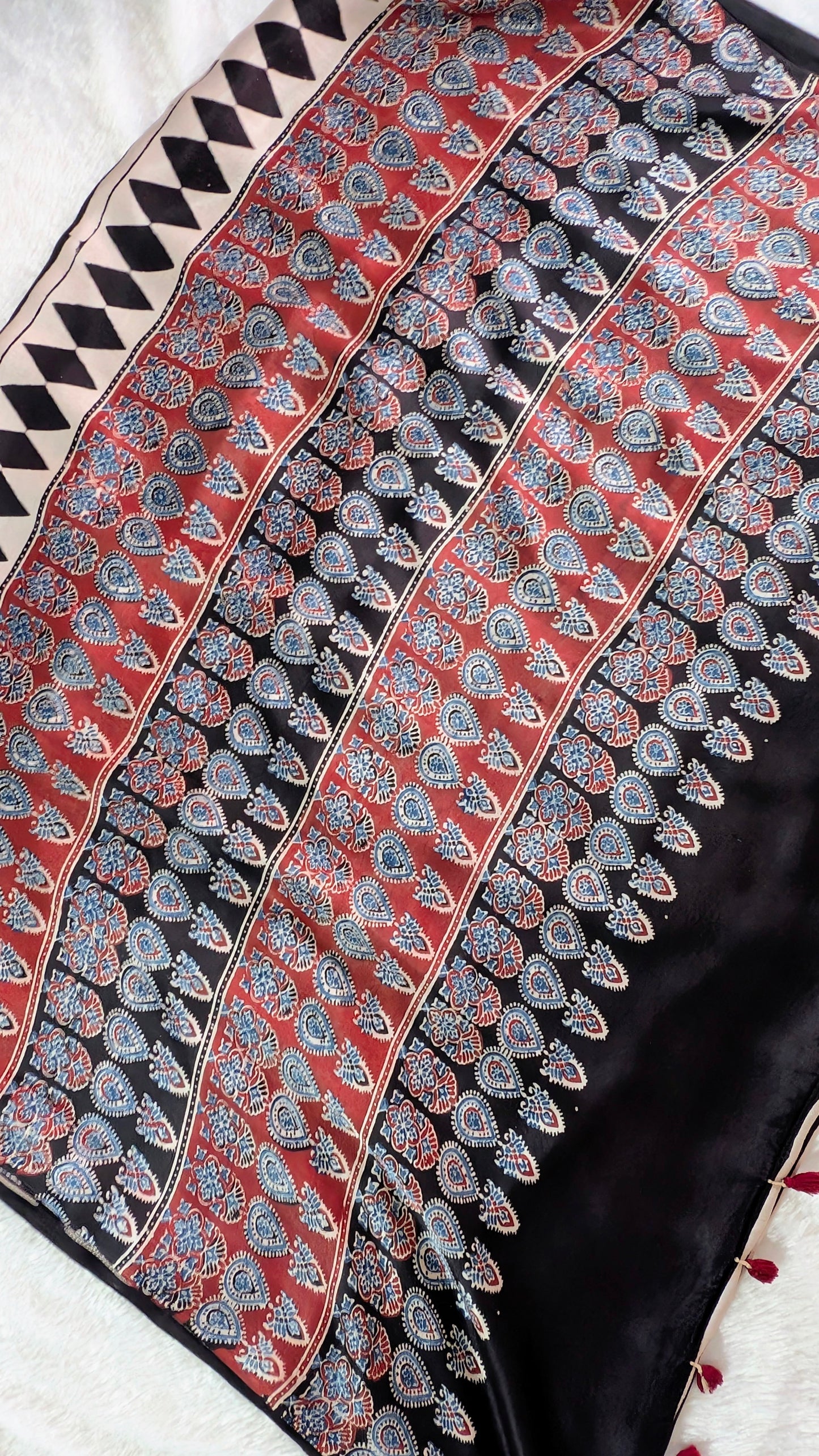 [PRE ORDER ONLY] Ajrakh Saree in Modal Silk - Hand Block Print and Naturally Dyed | TheRangBhoomi