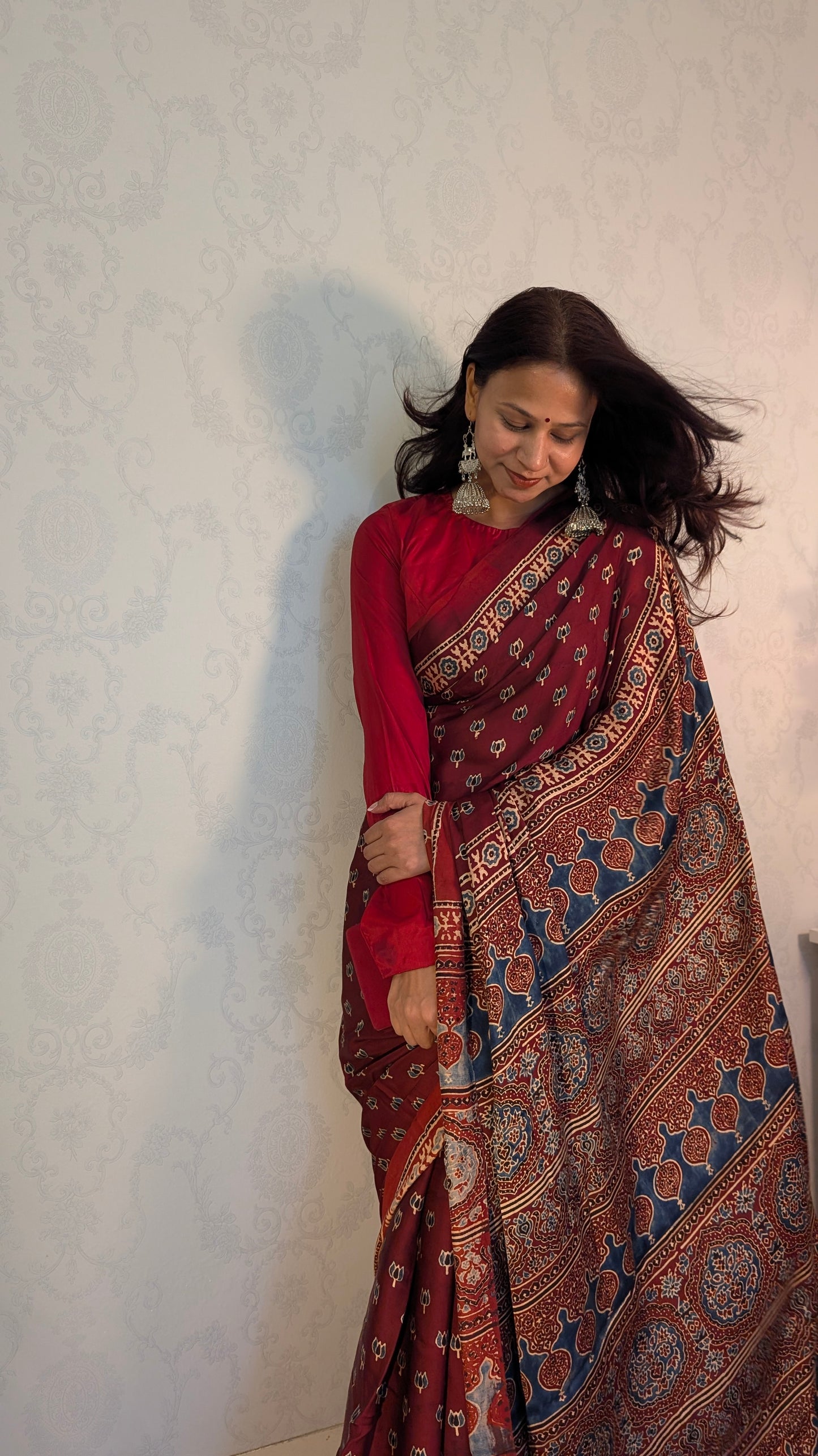 [PRE ORDER ONLY] Ajrakh Saree in Modal Silk - Hand Block Print and Naturally Dyed | TheRangBhoomi