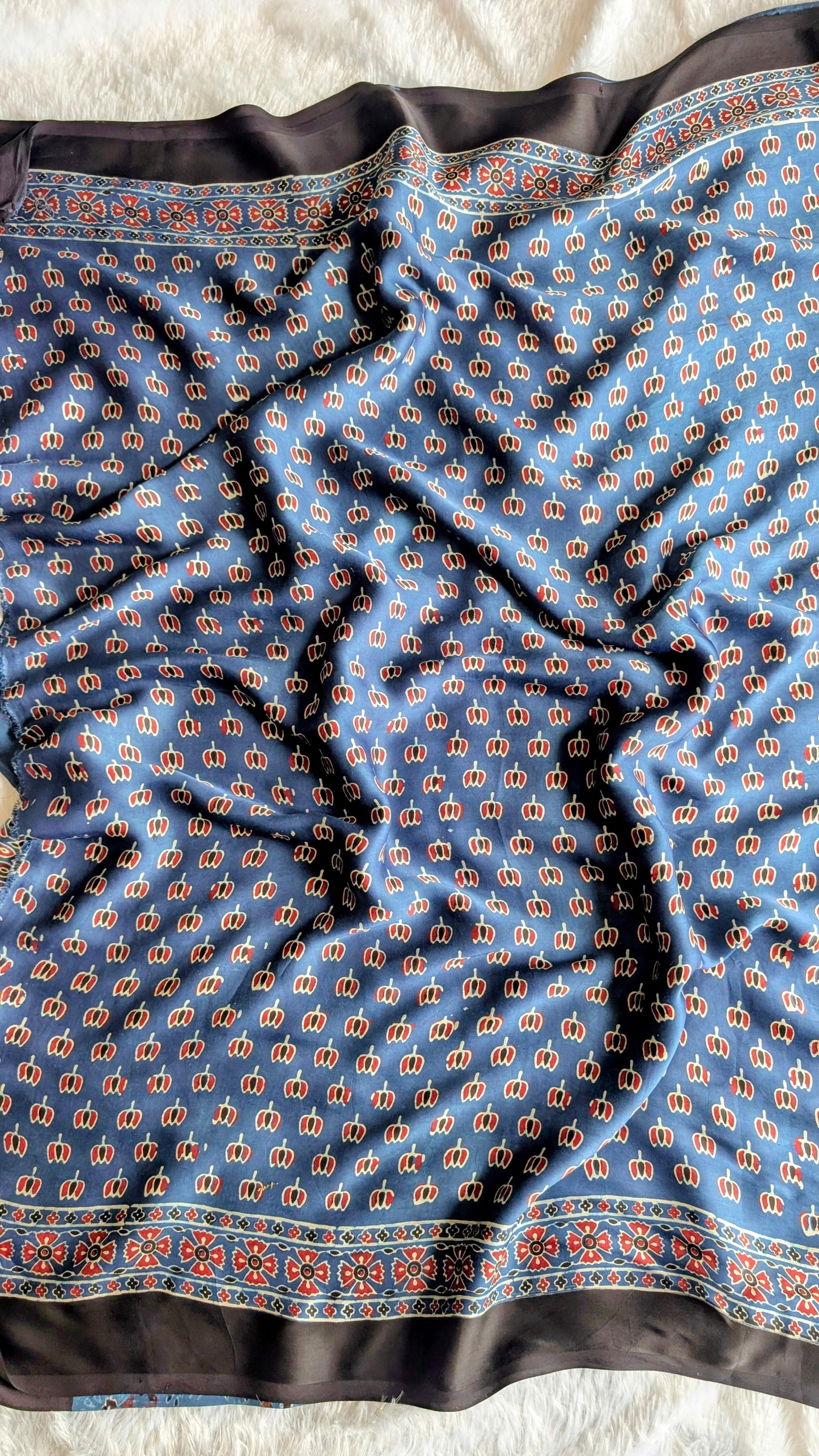 Blue Ajrakh modal silk mirror work saree | TheRangBhoomi