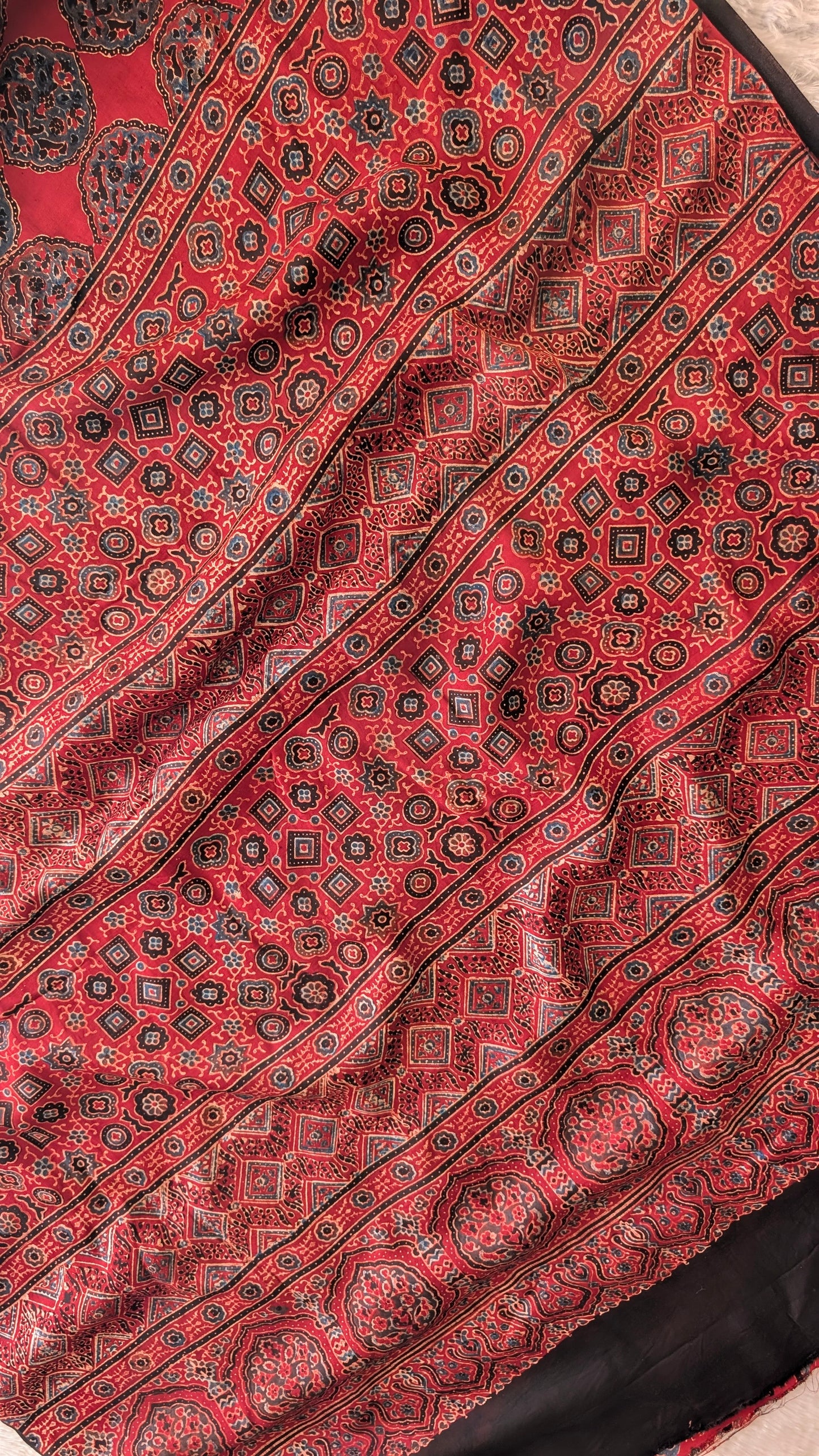 Ajrakh Saree in Modal Silk - Hand Block Print and Naturally Dyed | TheRangBhoomi