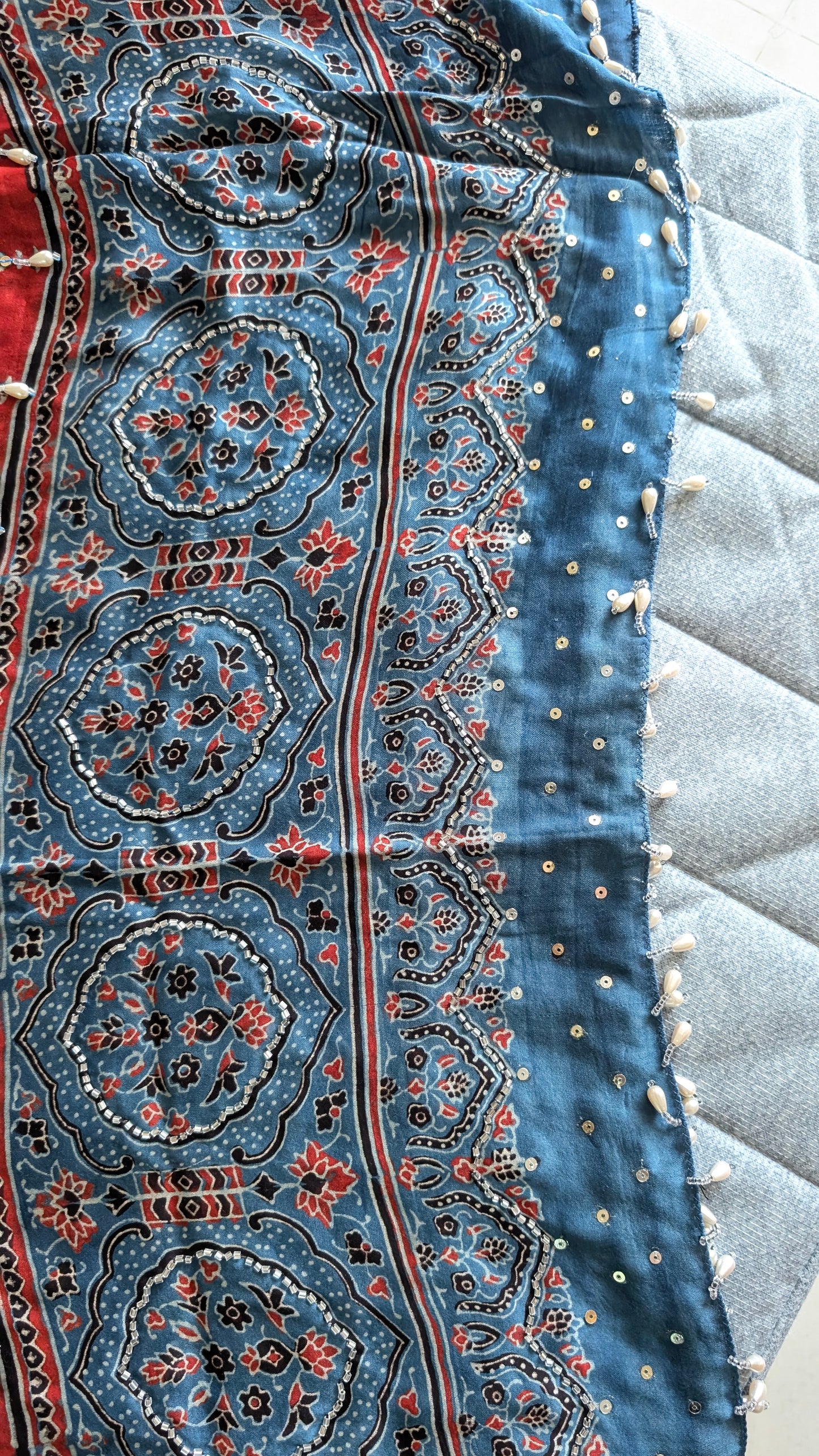 Ajrakh Modal Silk | Suit Set | Blue | Handembroidery | 3 PC