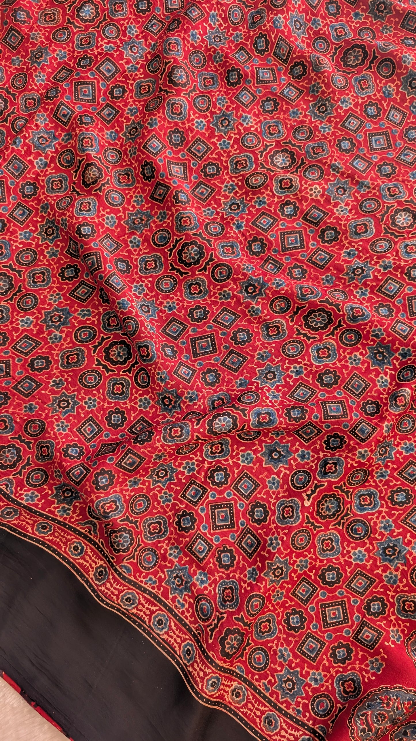 Ajrakh Saree in Modal Silk - Hand Block Print and Naturally Dyed | TheRangBhoomi