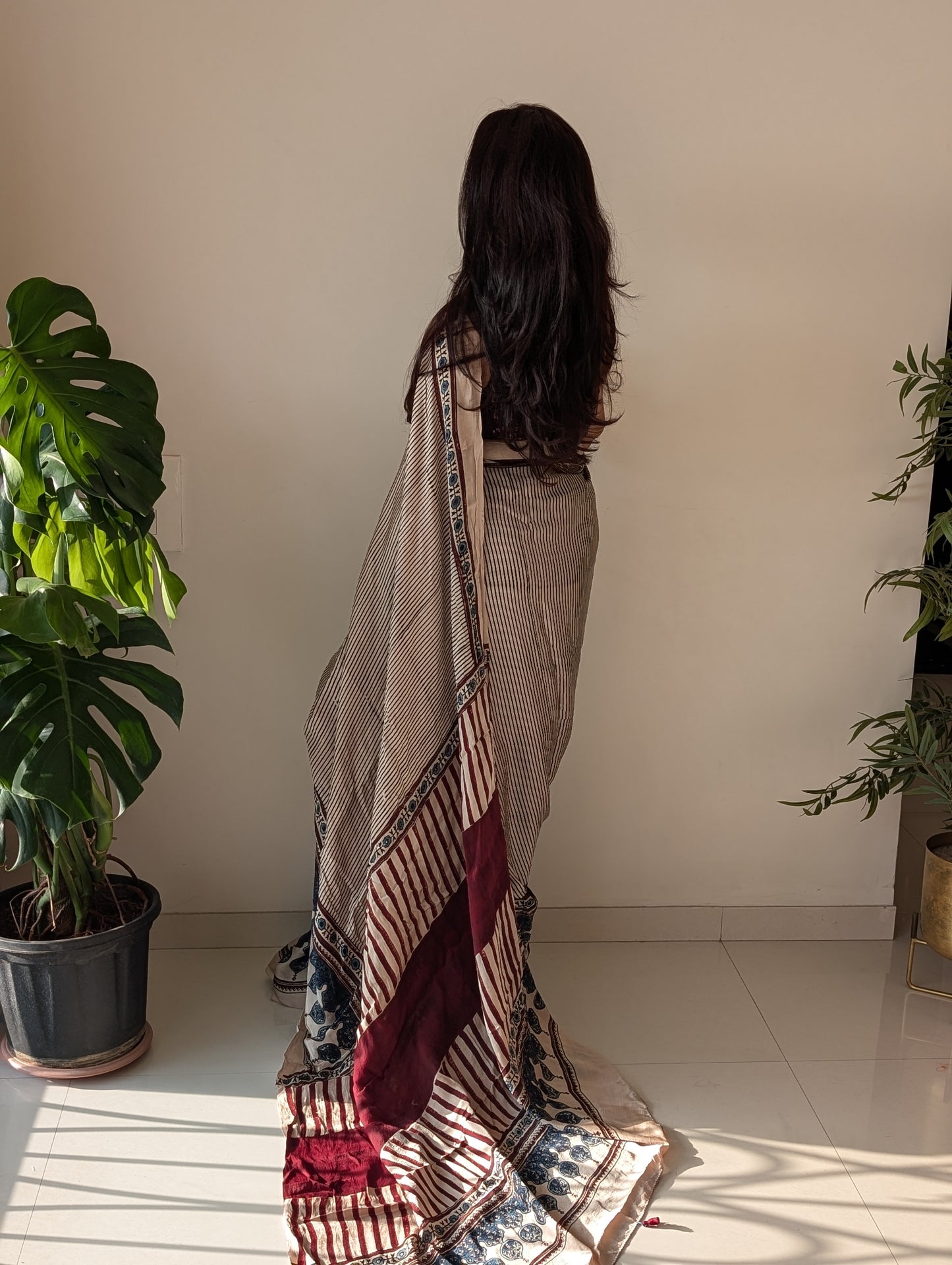 [PRE ORDER ONLY] Ajrakh Saree in Modal Silk - Hand Block Print and Naturally Dyed | TheRangBhoomi
