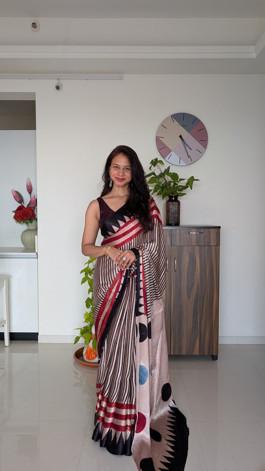[PRE ORDER ONLY] Ajrakh Saree in Modal Silk - Hand Block Print and Naturally Dyed | TheRangBhoomi