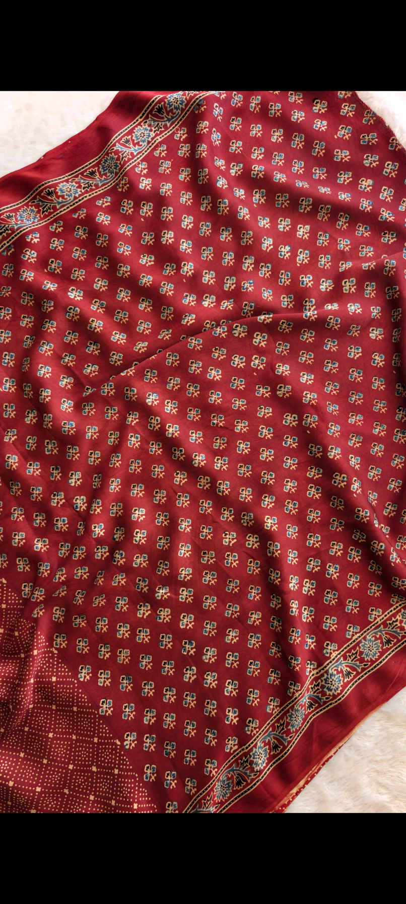Ajrakh Saree in Modal Silk - Hand Block Print and Naturally Dyed | TheRangBhoomi