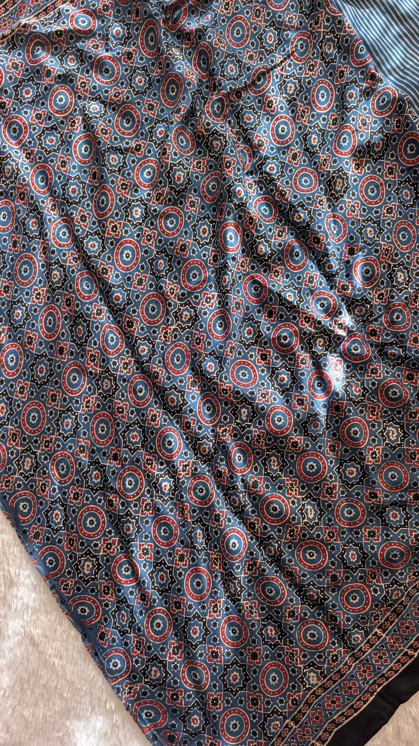Indigo Ajrakh Saree in Modal Silk - Hand Block Print and Naturally Dyed | TheRangBhoomi