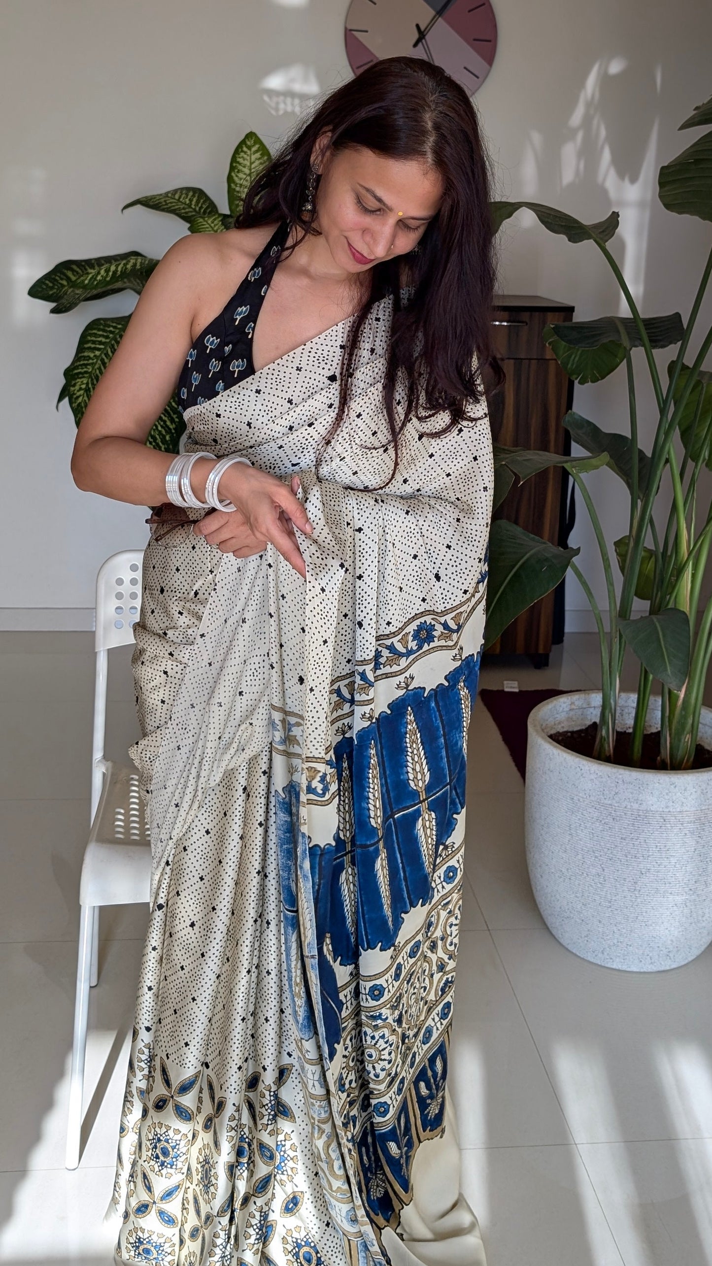 [PRE ORDER ONLY] Ajrakh Saree in Modal Silk - Hand Block Print and Naturally Dyed | TheRangBhoomi
