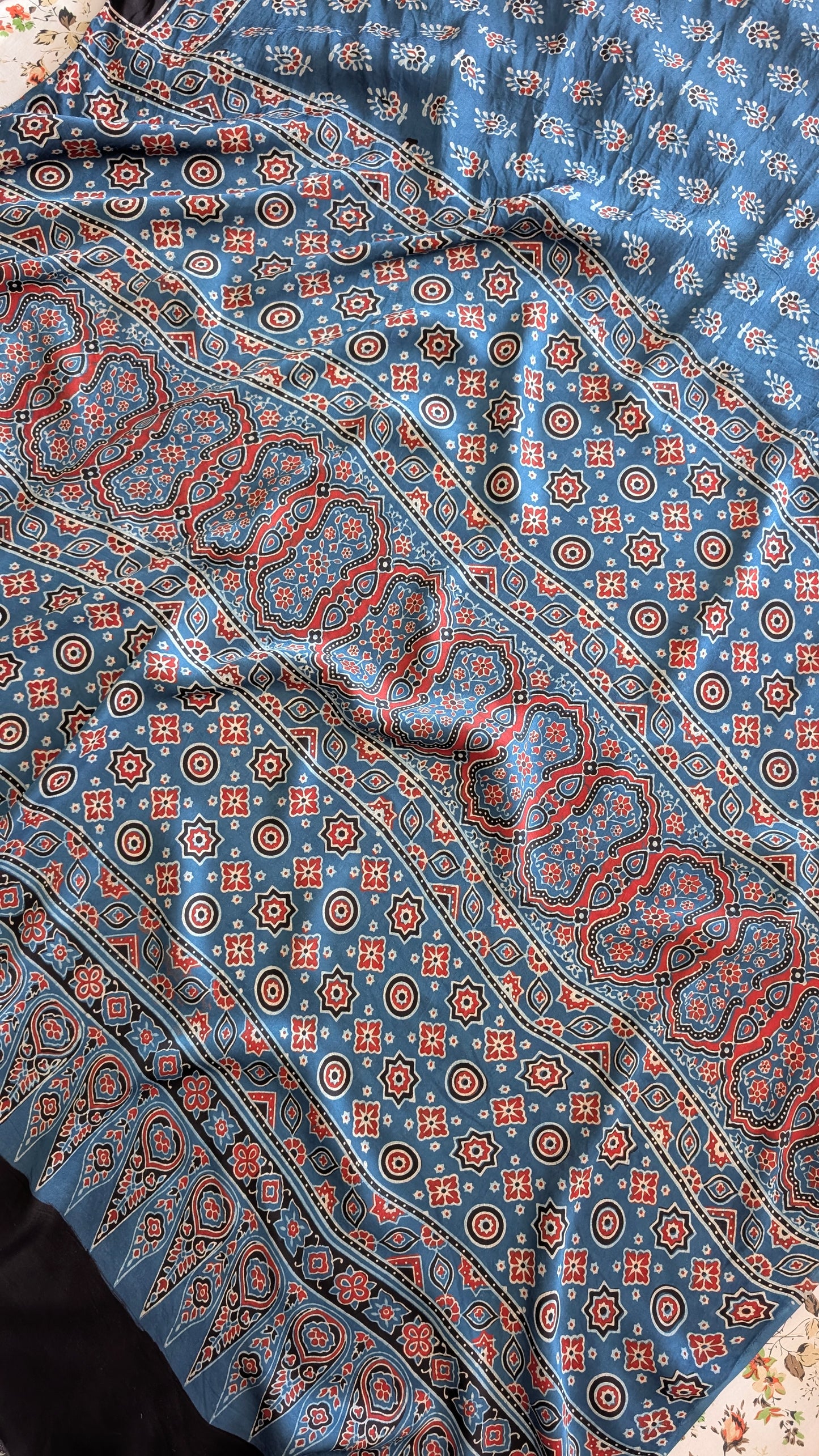 Ajrakh Saree in Modal Silk - Hand Block Print and Naturally Dyed | TheRangBhoomi