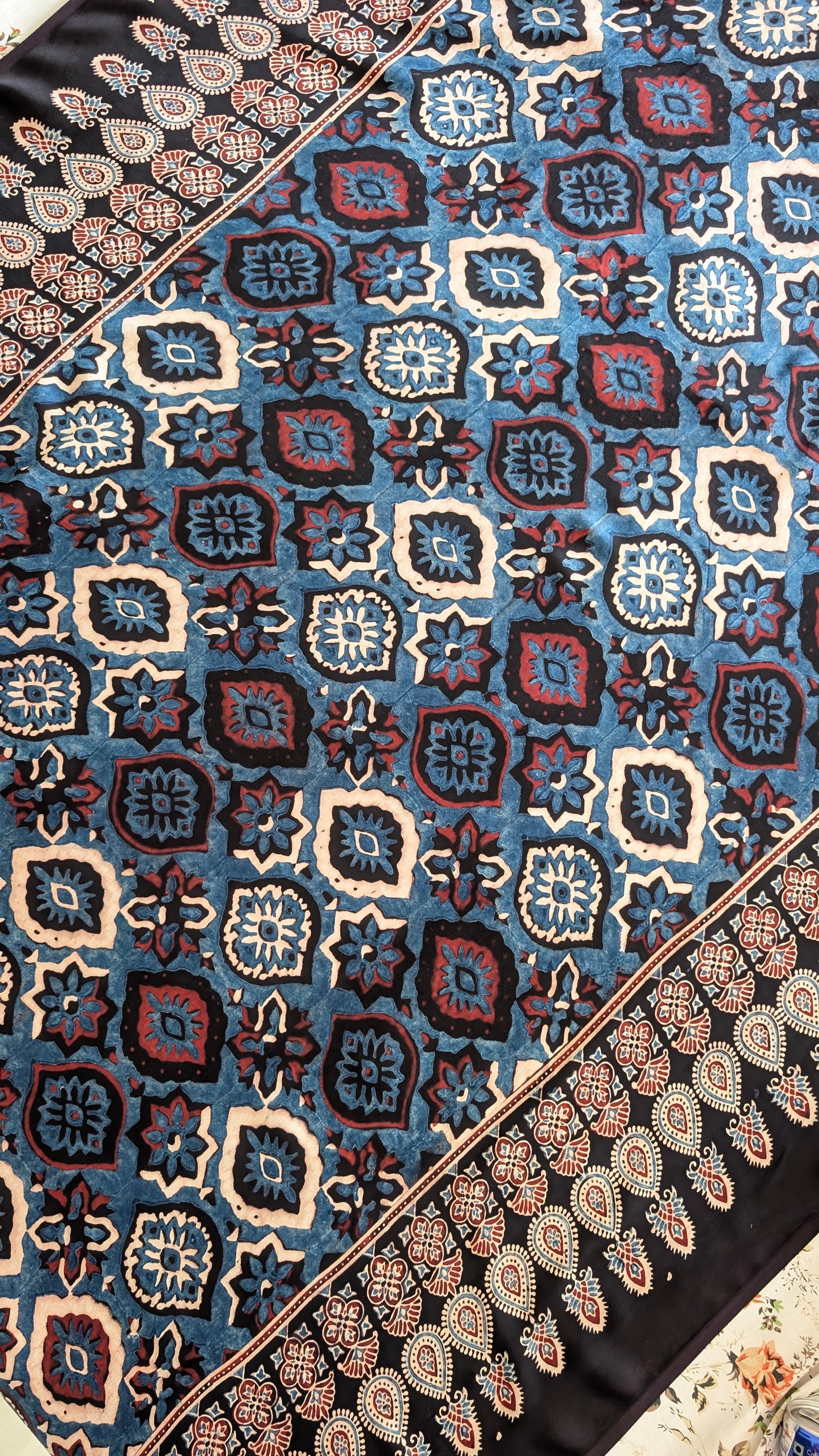 Ajrakh Saree in Modal Silk - Hand Block Print and Naturally Dyed | TheRangBhoomi
