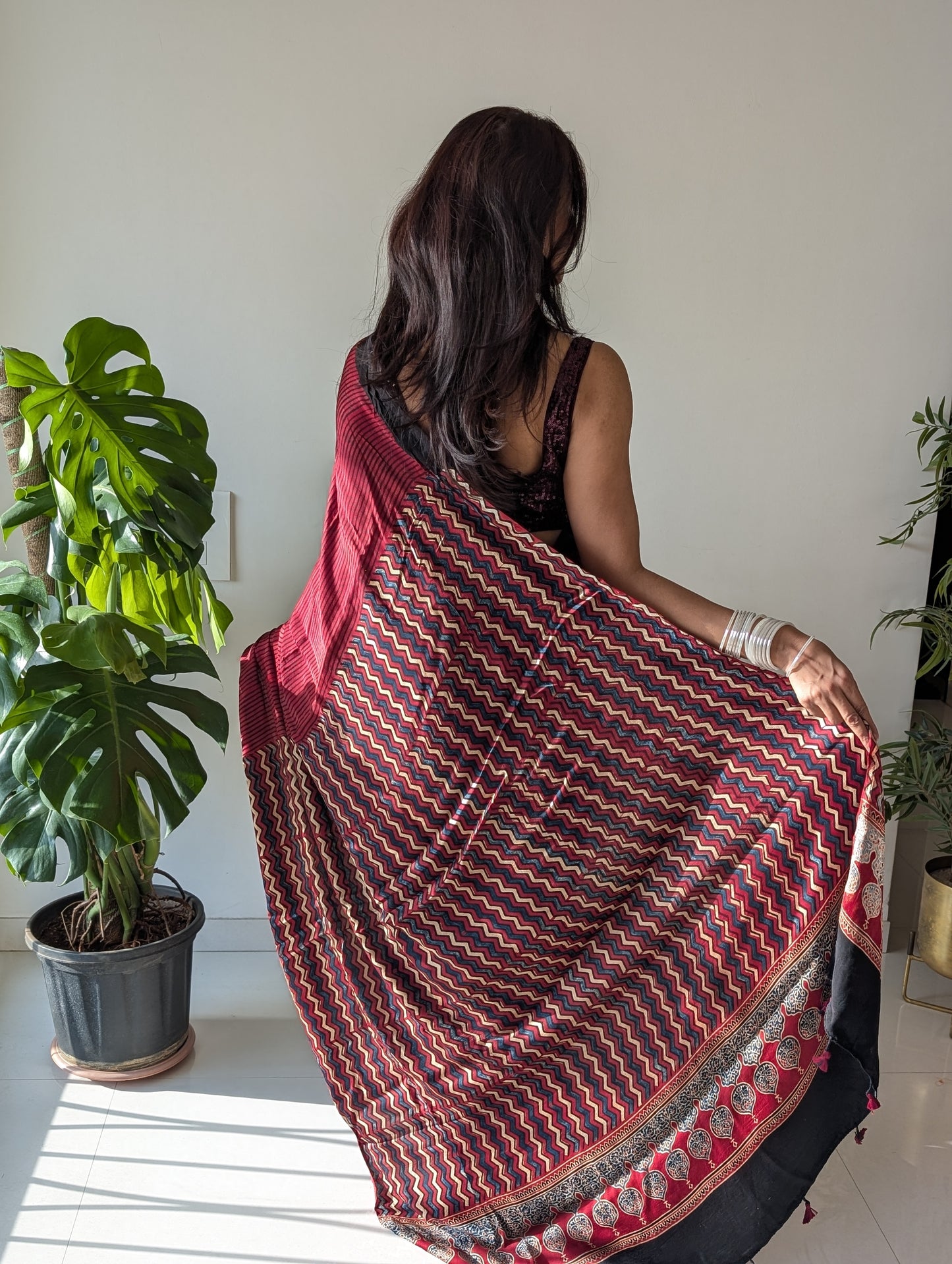 [PRE ORDER ONLY] Ajrakh Saree in Modal Silk - Hand Block Print and Naturally Dyed | TheRangBhoomi