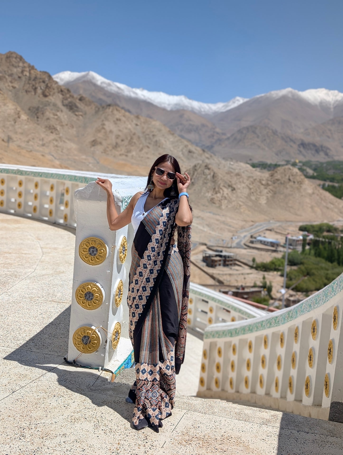 Ajrakh Saree in Modal Silk - Hand Block Print and Naturally Dyed | TheRangBhoomi