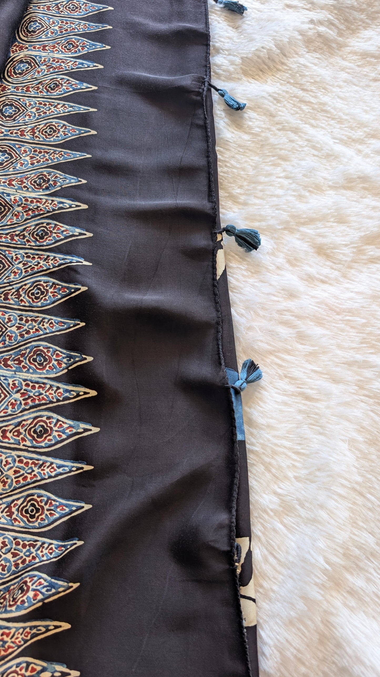 Ajrakh Saree | Modal Silk | Naturally Dyed Handcrafted Saree | Black | Geometric Patterns