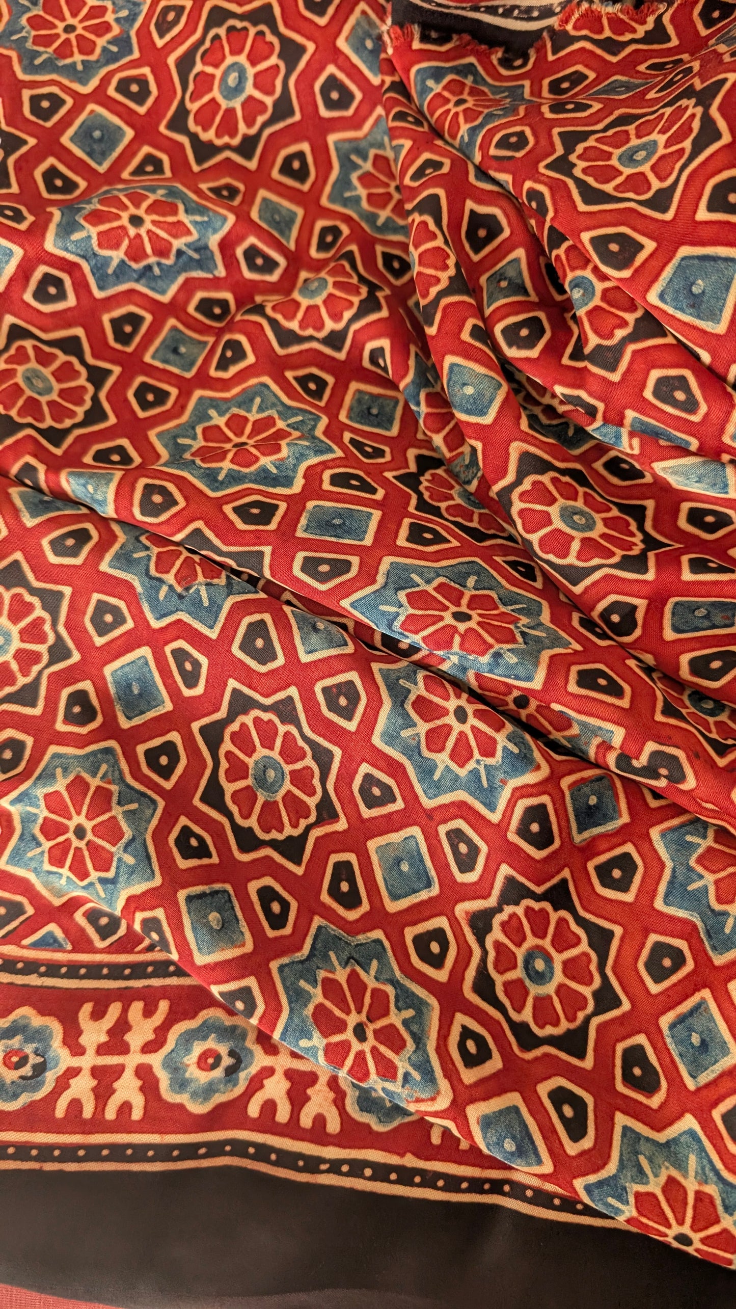Ajrakh Saree in Modal Silk - Hand Block Print and Naturally Dyed | TheRangBhoomi