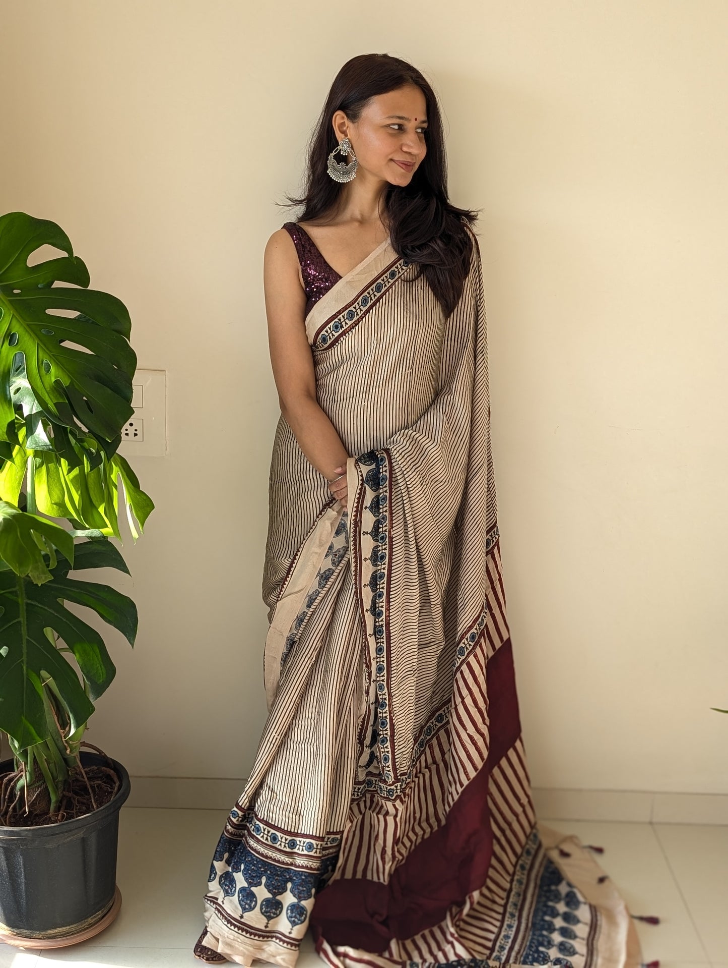 [PRE ORDER ONLY] Ajrakh Saree in Modal Silk - Hand Block Print and Naturally Dyed | TheRangBhoomi