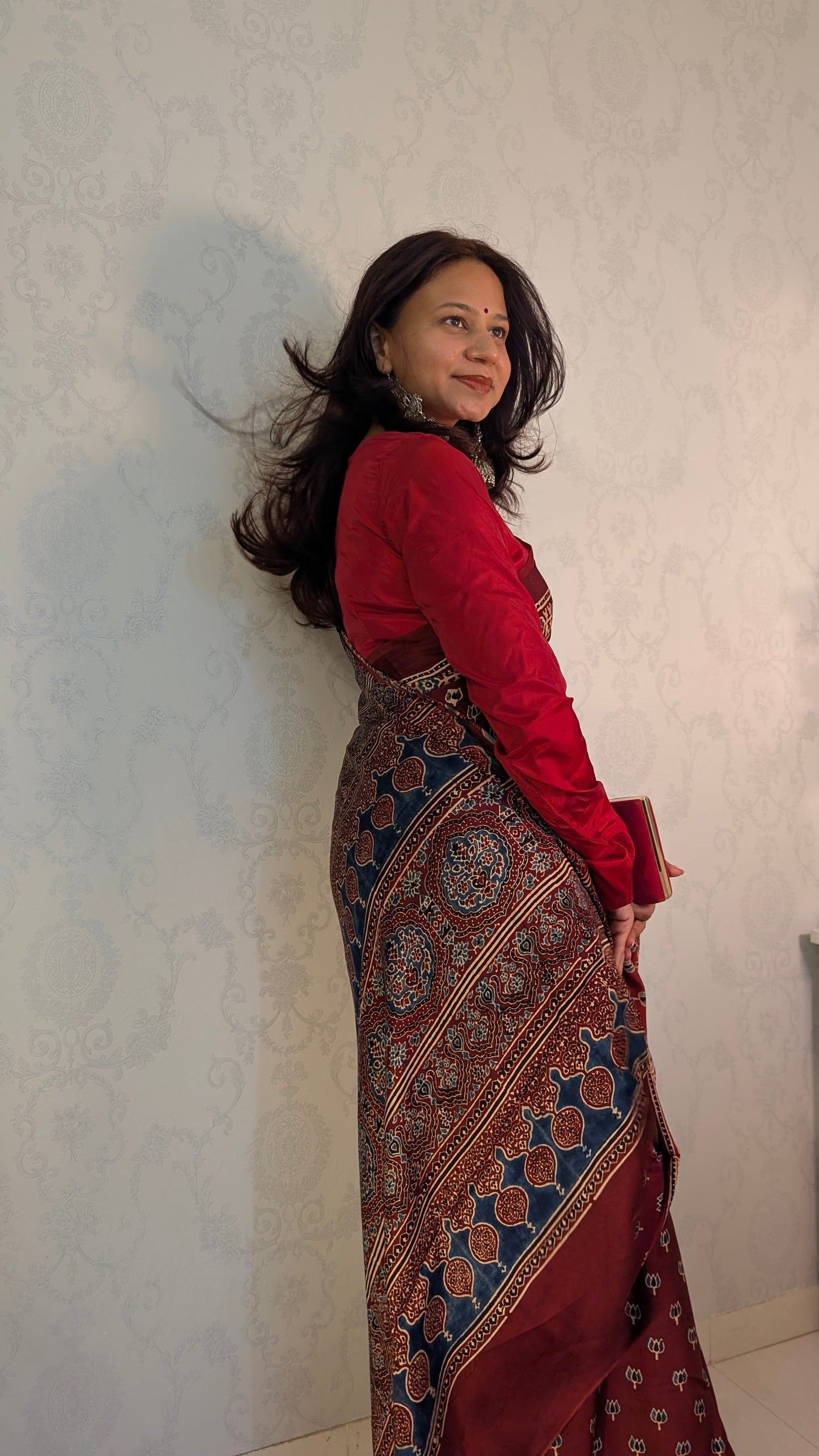 [PRE ORDER ONLY] Ajrakh Saree in Modal Silk - Hand Block Print and Naturally Dyed | TheRangBhoomi