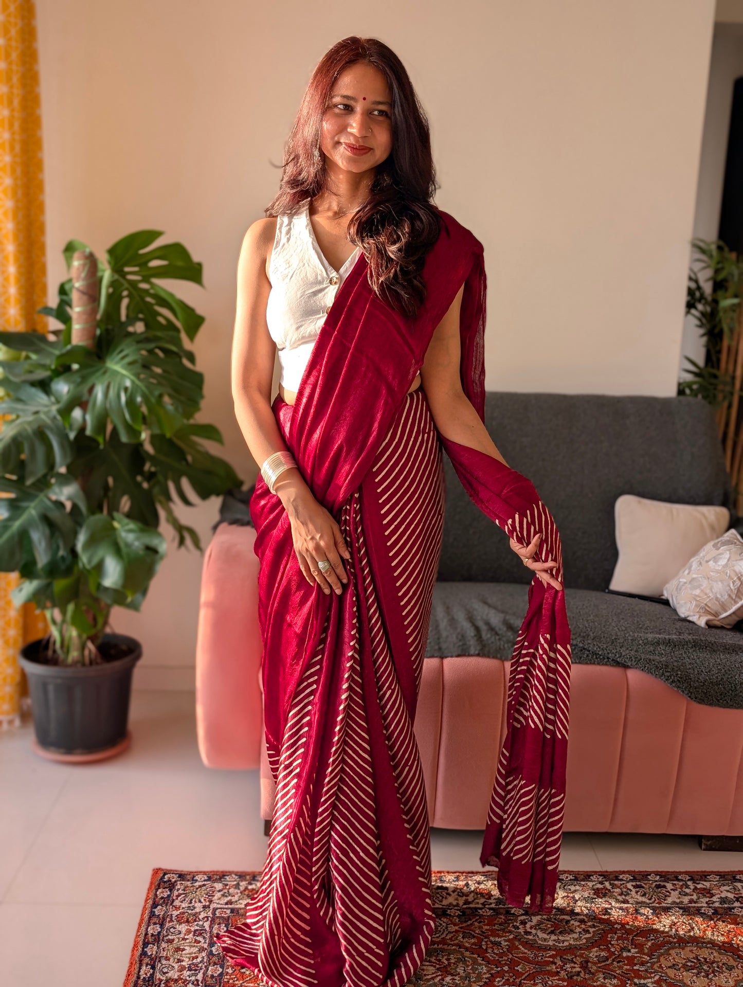 Ajrakh Saree in Modal Silk - Hand Block Print and Naturally Dyed | TheRangBhoomi