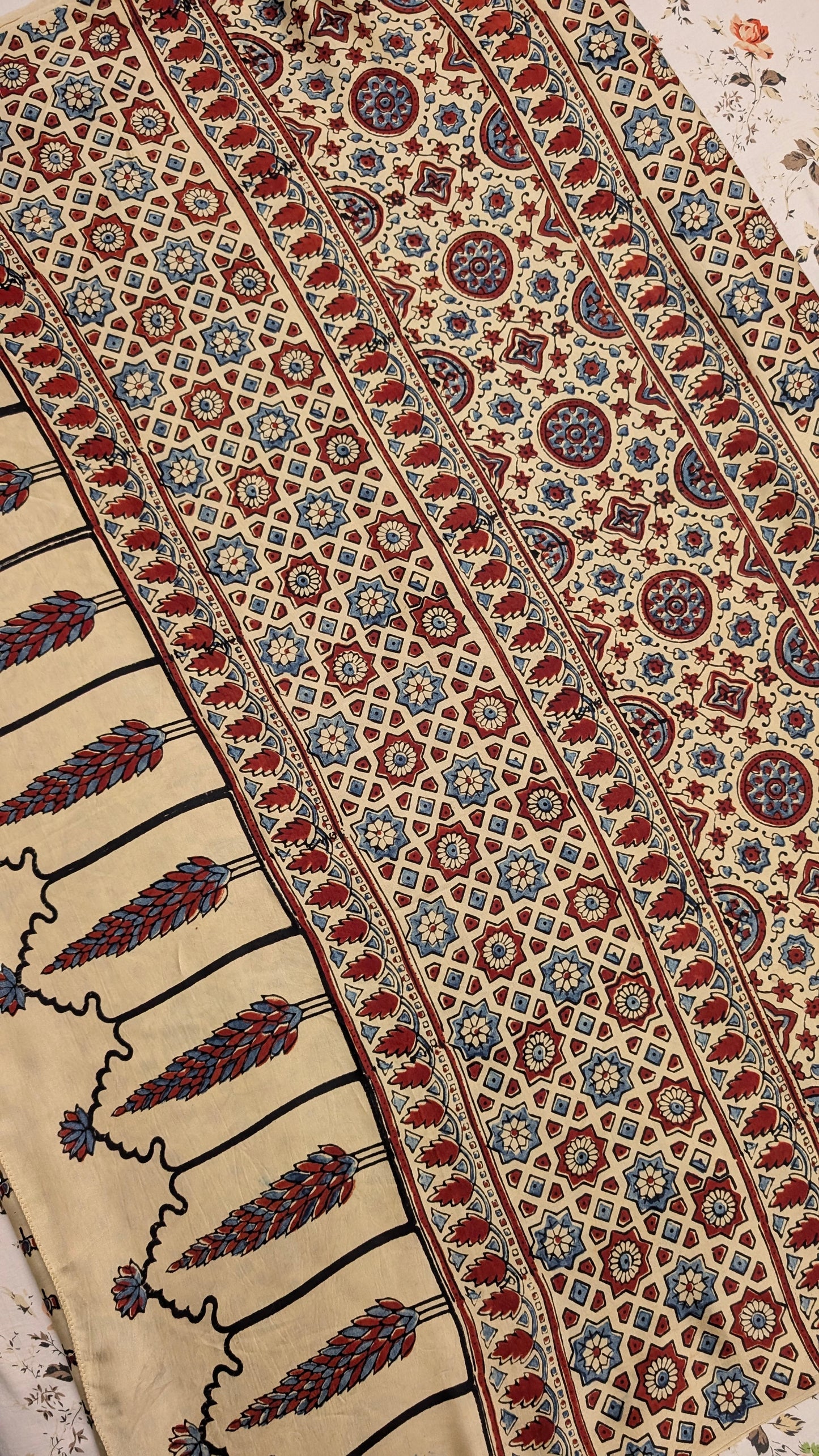 Ajrakh Saree in Modal Silk - Hand Block Print and Naturally Dyed | TheRangBhoomi