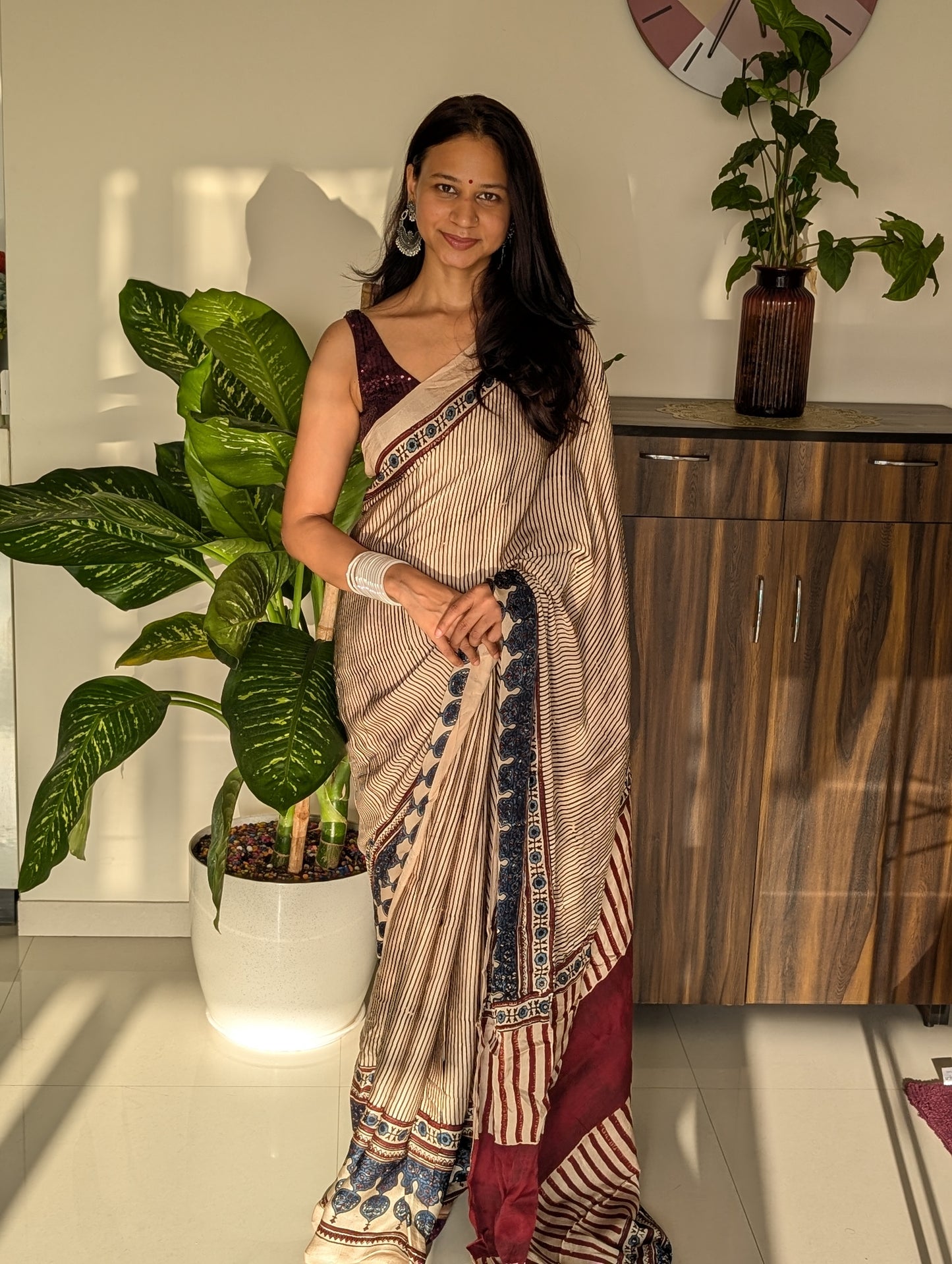 [PRE ORDER ONLY] Ajrakh Saree in Modal Silk - Hand Block Print and Naturally Dyed | TheRangBhoomi