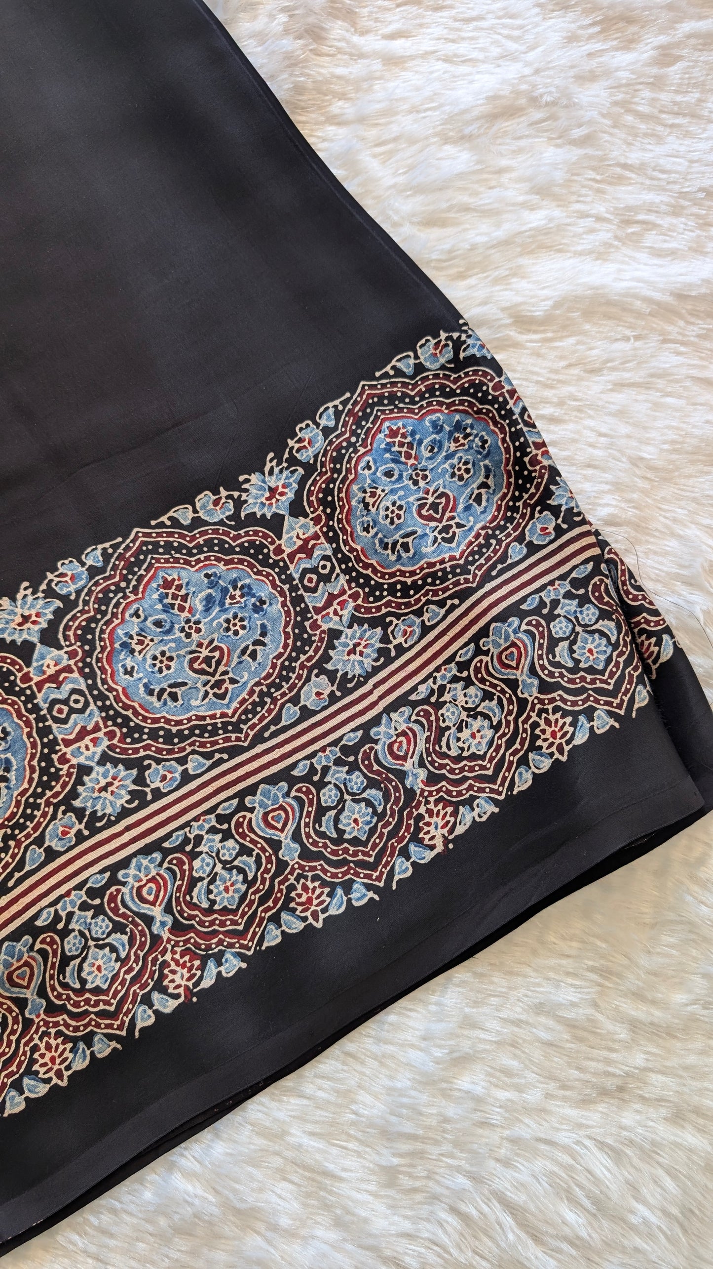 [PRE ORDER ONLY] Ajrakh Saree in Modal Silk - Hand Block Print and Naturally Dyed | TheRangBhoomi