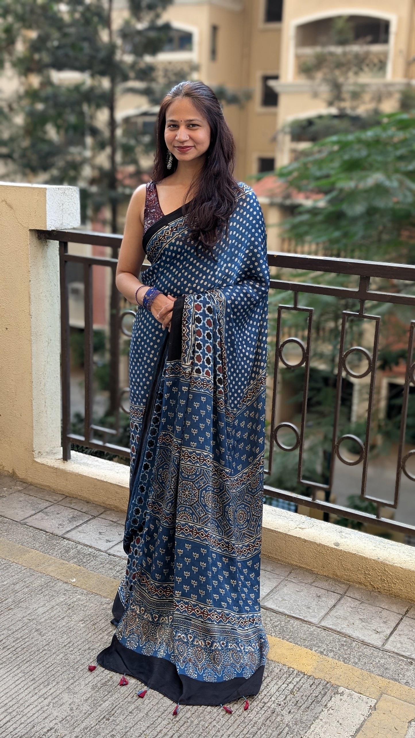 [PRE ORDER ONLY] Ajrakh Saree in Modal Silk - Hand Block Print and Naturally Dyed | TheRangBhoomi