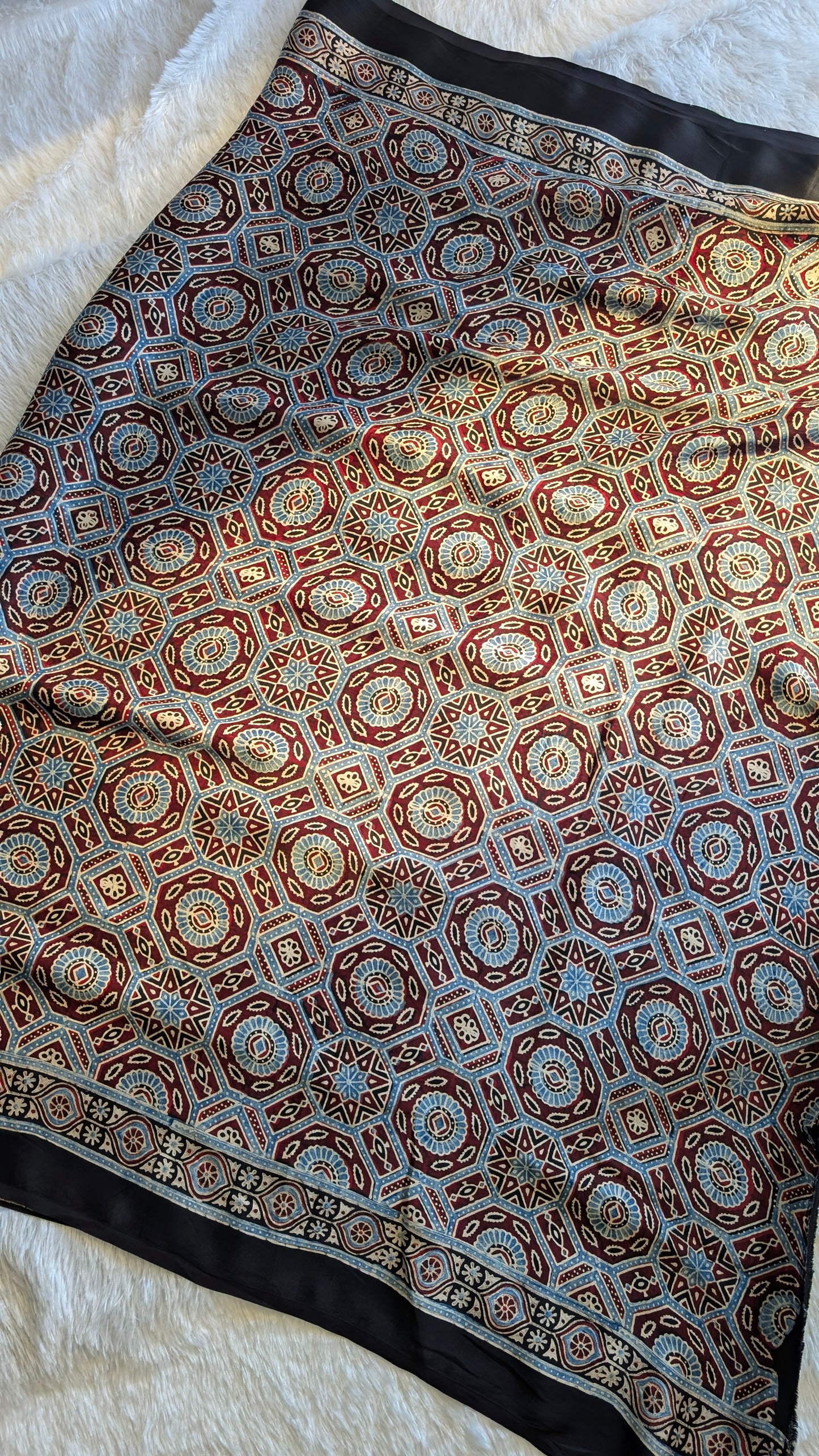 [PRE ORDER ONLY] Ajrakh Saree in Modal Silk - Hand Block Print and Naturally Dyed | TheRangBhoomi