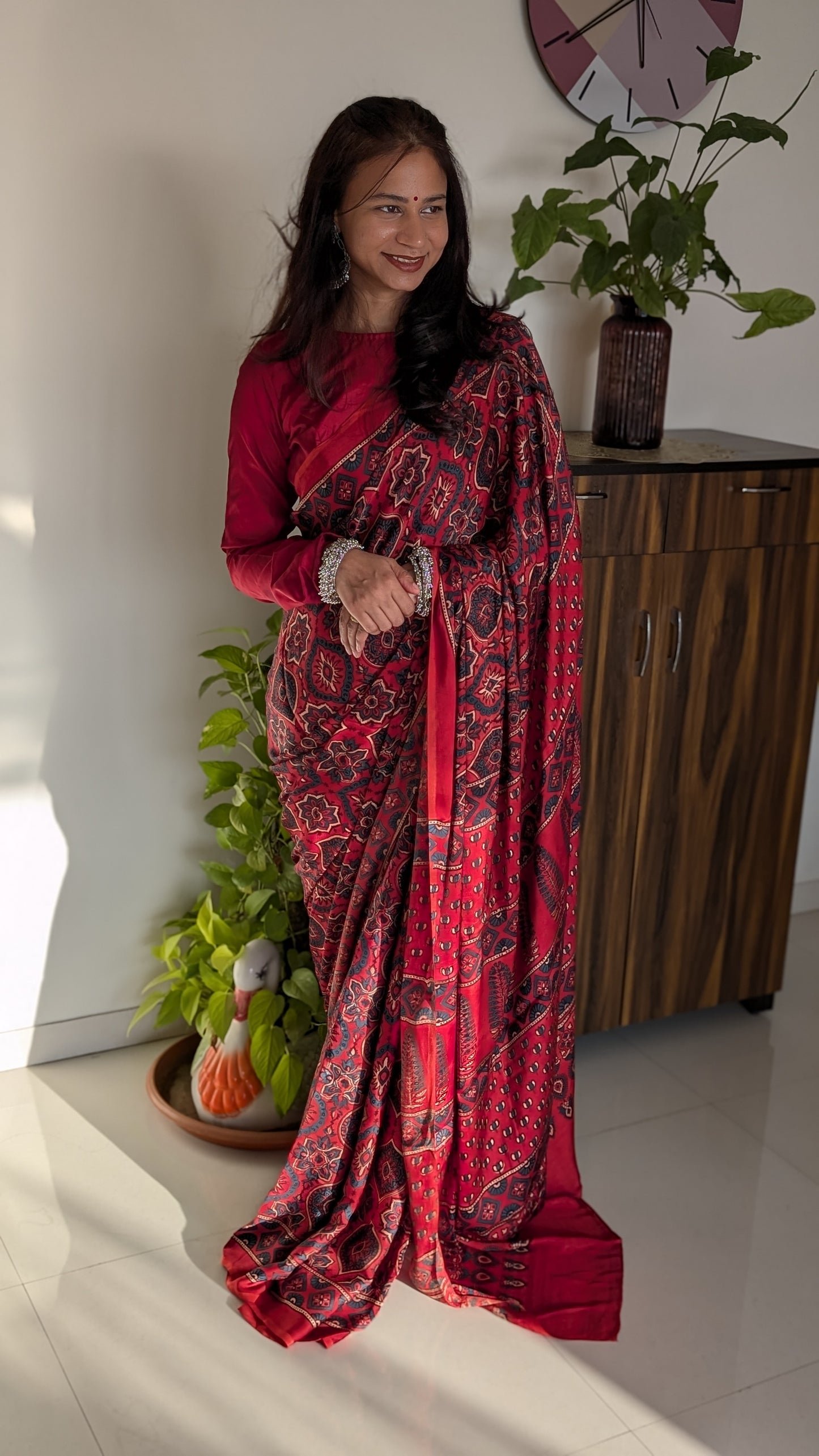 [PRE ORDER ONLY] Ajrakh Saree in Modal Silk - Hand Block Print and Naturally Dyed | TheRangBhoomi