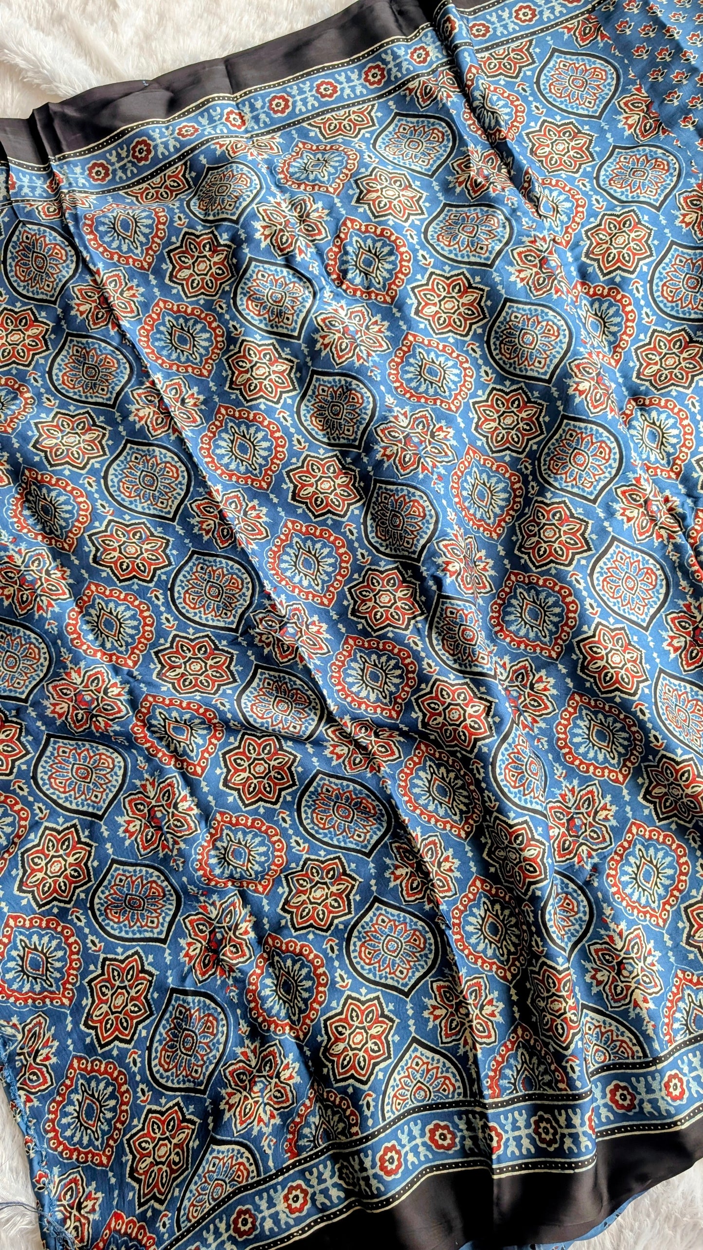 [PRE ORDER ONLY] Ajrakh Saree in Modal Silk - Hand Block Print and Naturally Dyed | TheRangBhoomi
