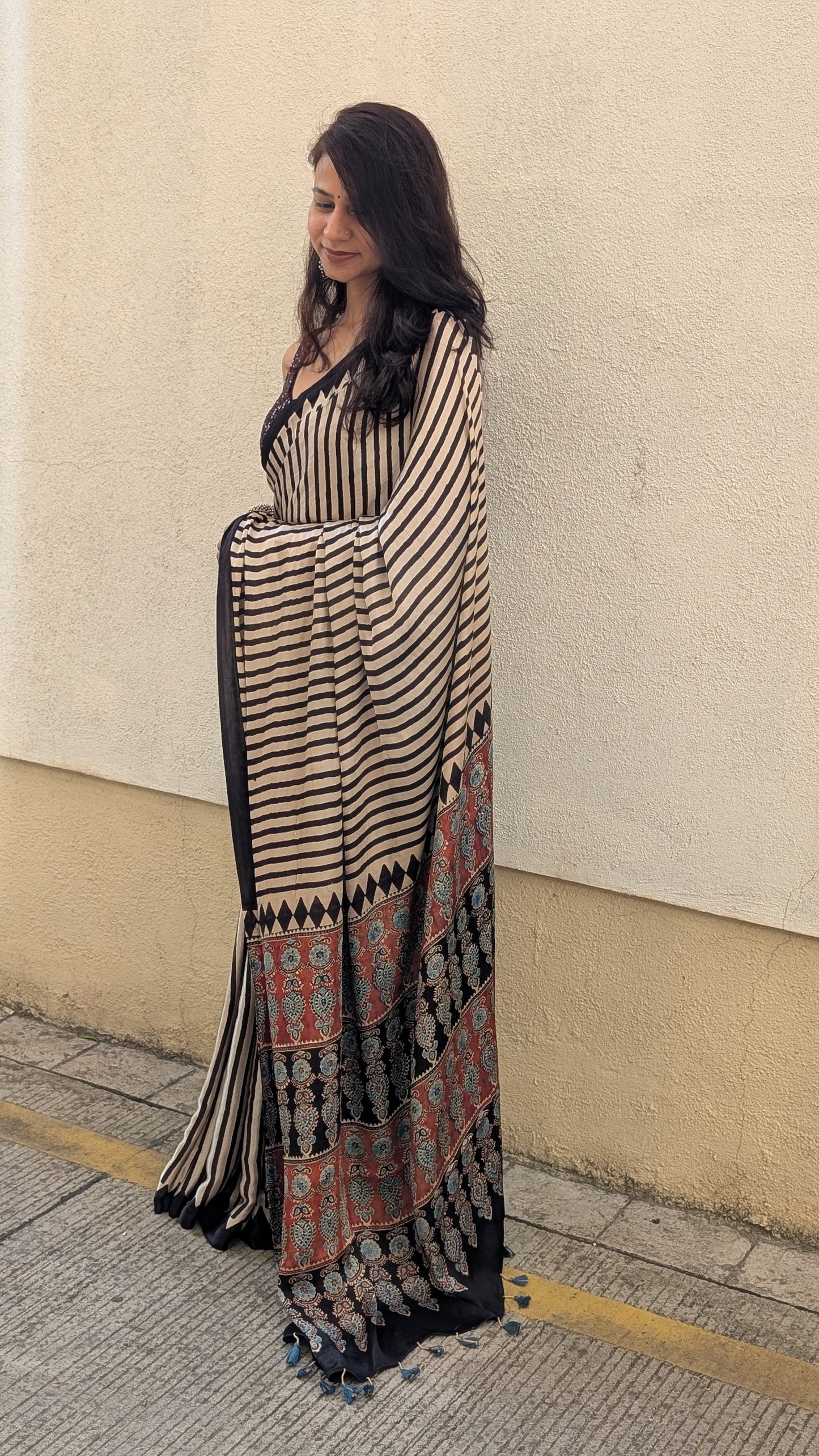 [PRE ORDER ONLY] Ajrakh Saree in Modal Silk - Hand Block Print and Naturally Dyed | TheRangBhoomi