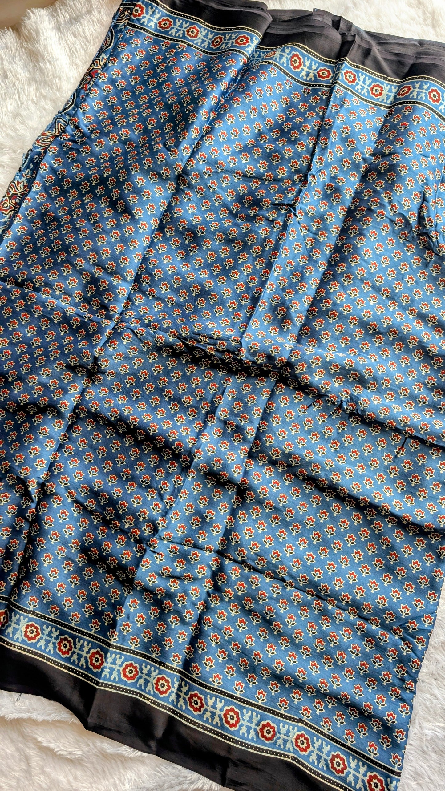 [PRE ORDER ONLY] Ajrakh Saree in Modal Silk - Hand Block Print and Naturally Dyed | TheRangBhoomi