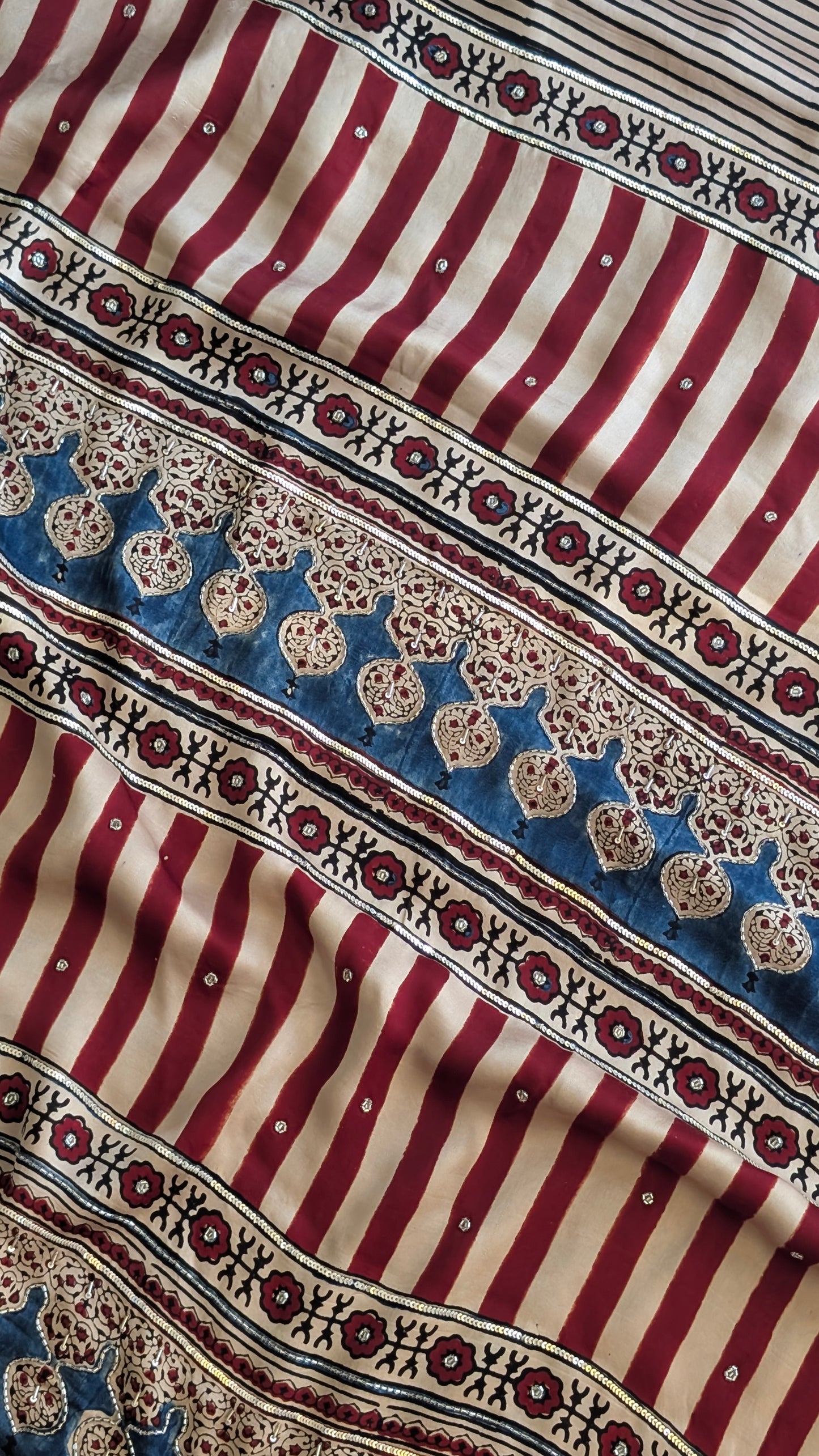 Off White / Ivory Ajrakh Hand Embroidery Saree in Modal Silk | TheRangBhoomi
