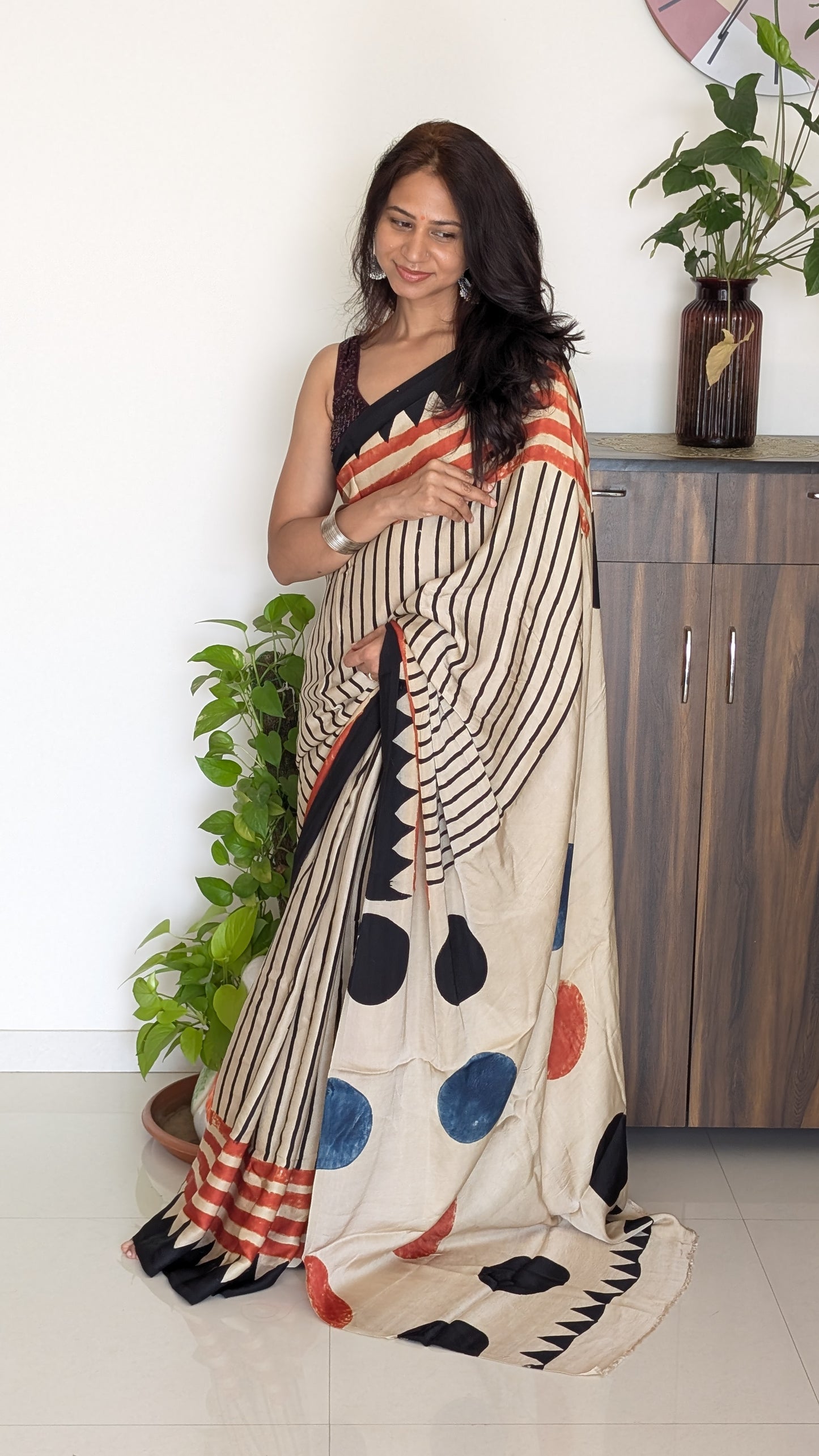 Ajrakh Saree in Modal Silk - Hand Block Print and Naturally Dyed | TheRangBhoomi