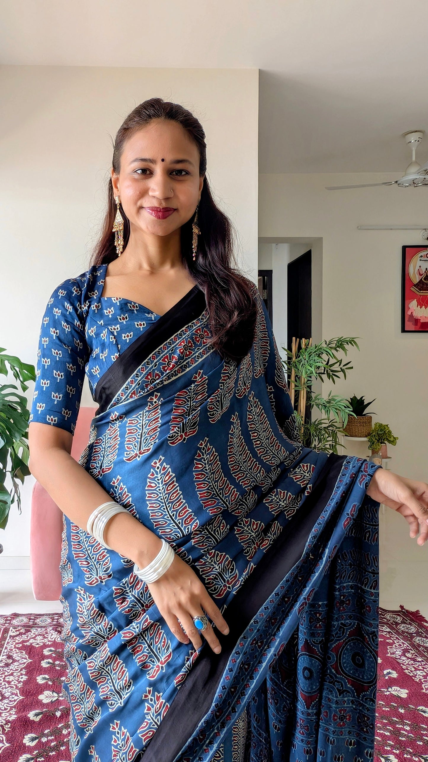 [PRE ORDER ONLY] Ajrakh Saree in Modal Silk - Hand Block Print and Naturally Dyed | TheRangBhoomi