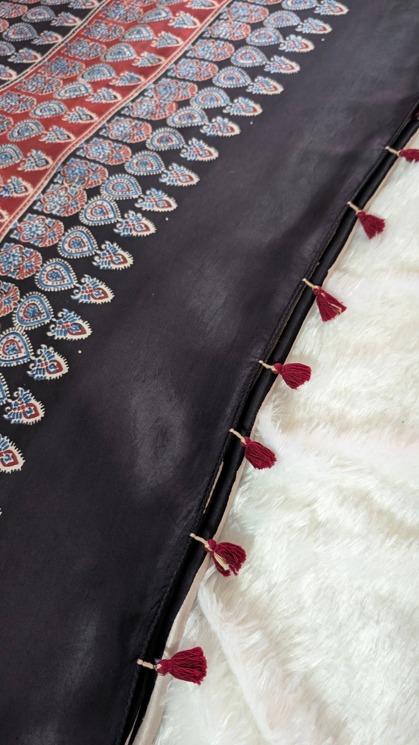 [PRE ORDER ONLY] Ajrakh Saree in Modal Silk - Hand Block Print and Naturally Dyed | TheRangBhoomi