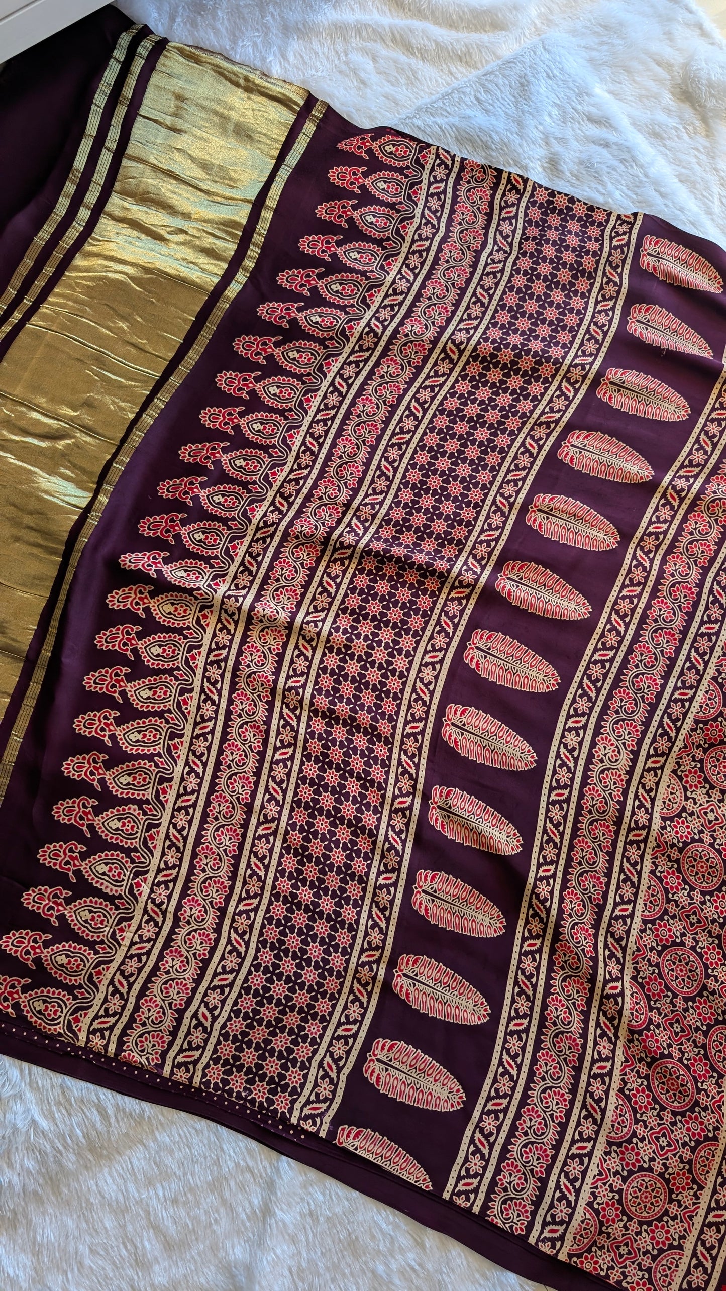 Ajrakh Saree Tissue Pallu | Modal Silk | Printed
