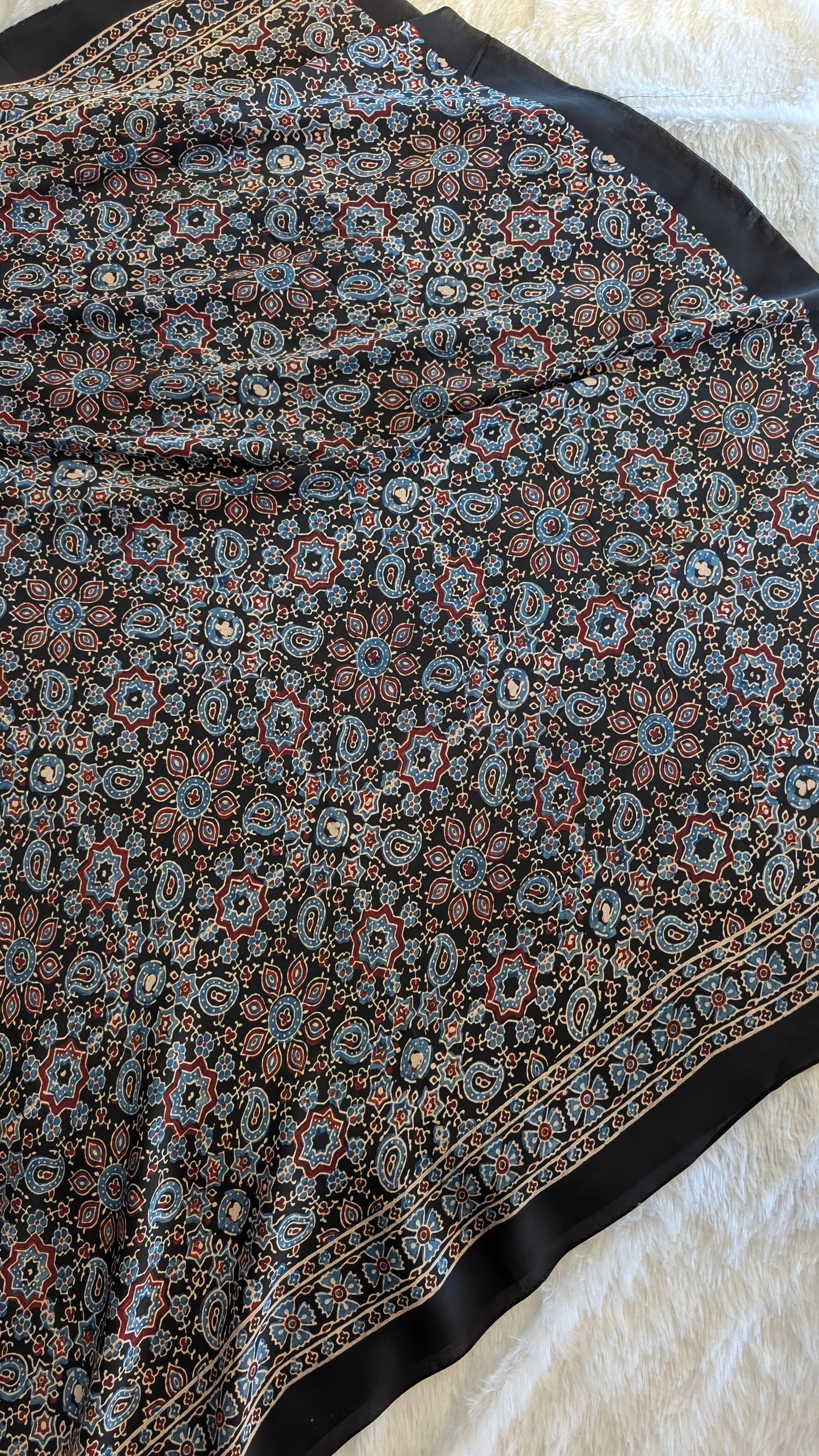 Blue Bandhani Saree with Ajrakh Pallu | TheRangBhoomi Fusion Saree