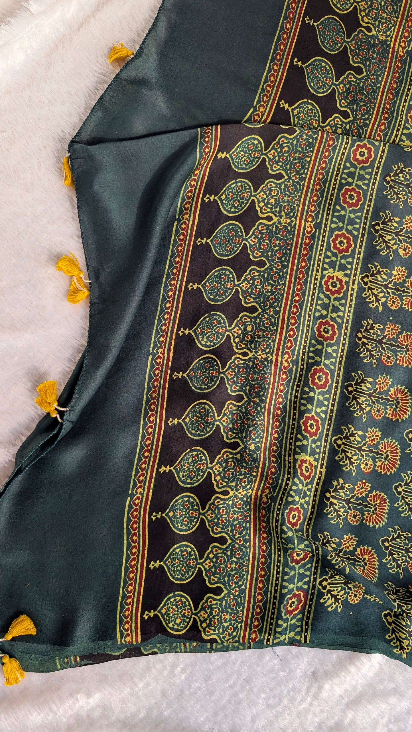 Ajrakh Modal Silk | Suit Set | Green | 3 PC