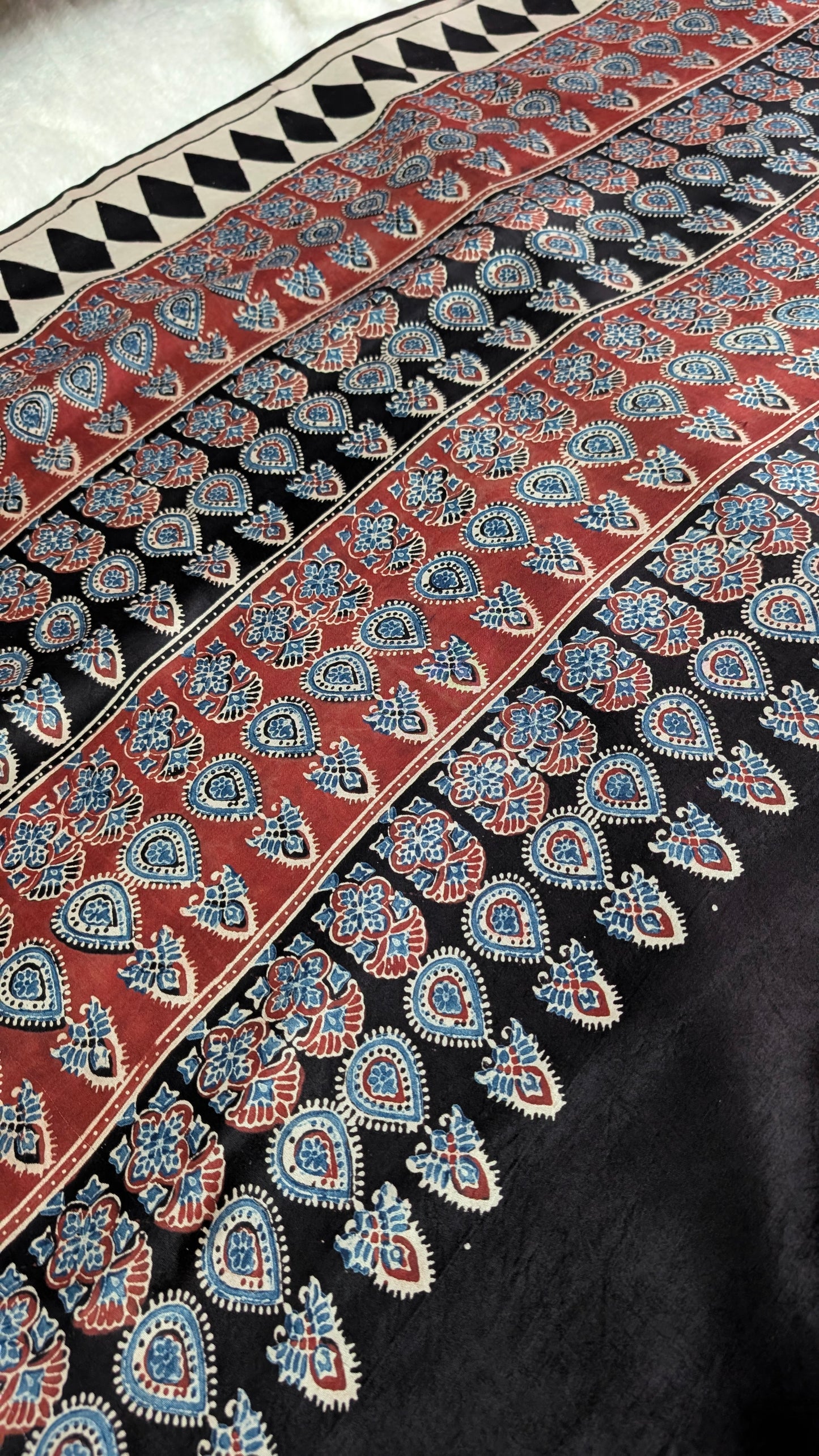 [PRE ORDER ONLY] Ajrakh Saree in Modal Silk - Hand Block Print and Naturally Dyed | TheRangBhoomi
