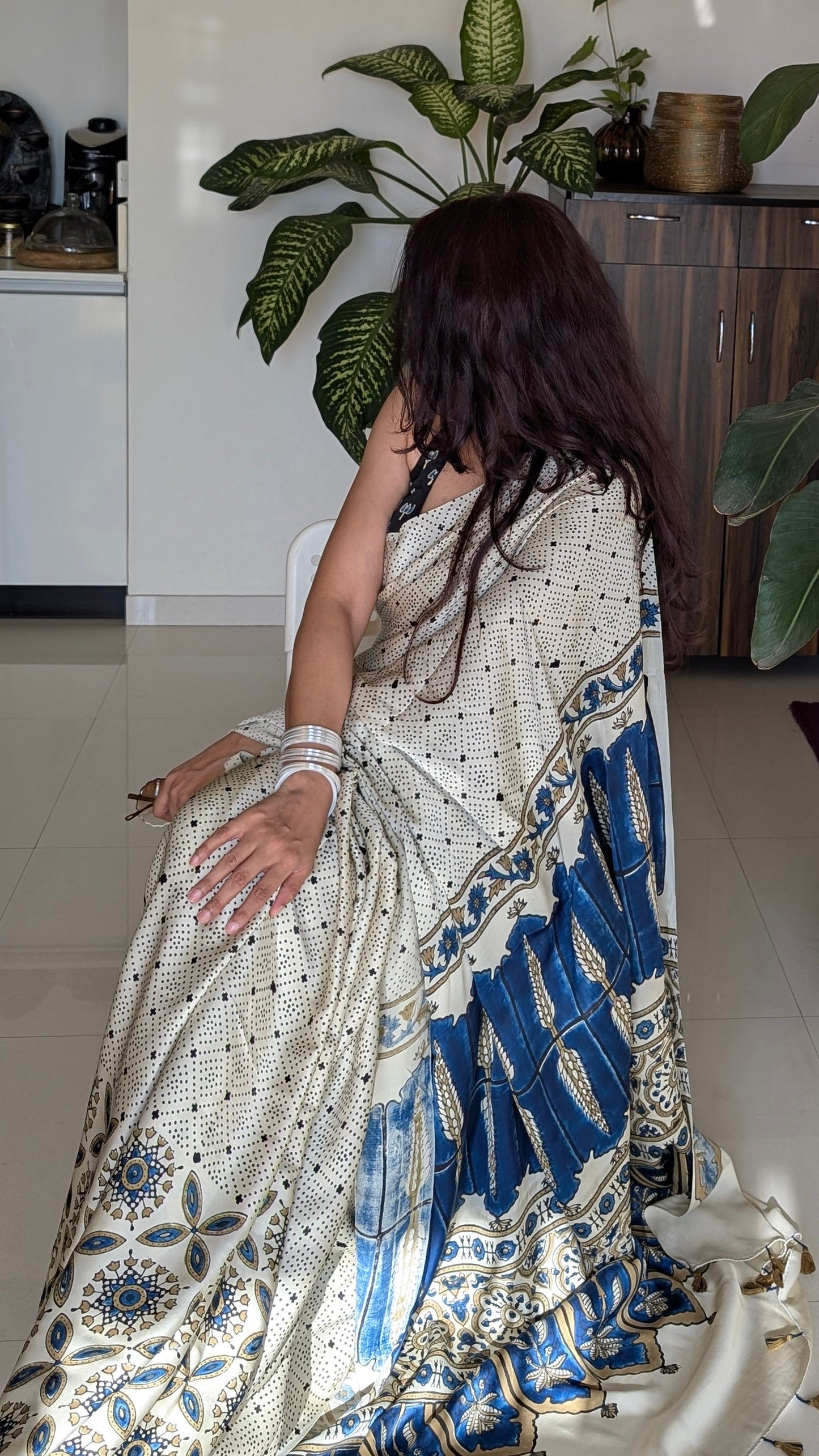 [PRE ORDER ONLY] Ajrakh Saree in Modal Silk - Hand Block Print and Naturally Dyed | TheRangBhoomi
