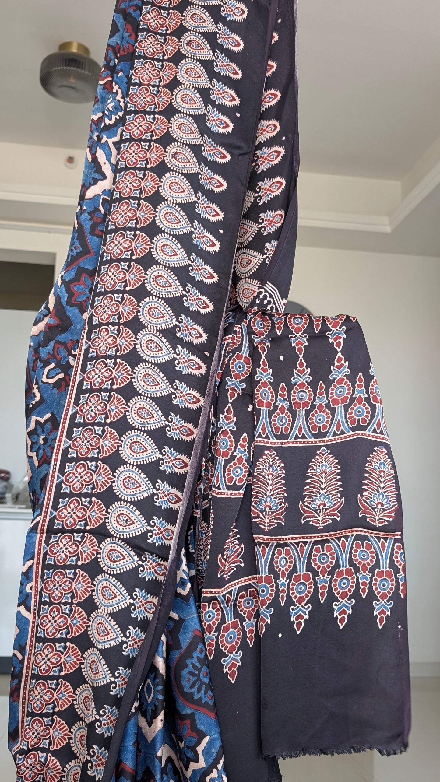 Ajrakh Saree in Modal Silk - Hand Block Print and Naturally Dyed | TheRangBhoomi