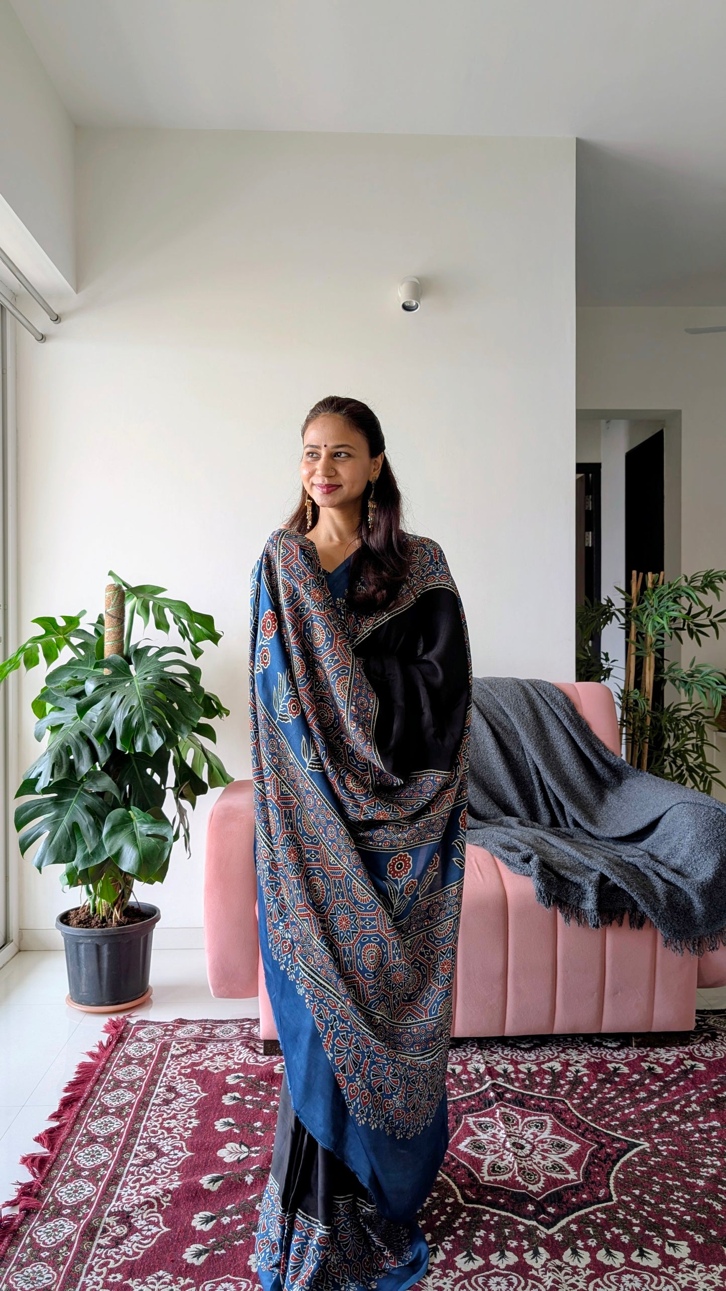 [PRE ORDER ONLY] Ajrakh Saree in Modal Silk - Hand Block Print and Naturally Dyed | TheRangBhoomi