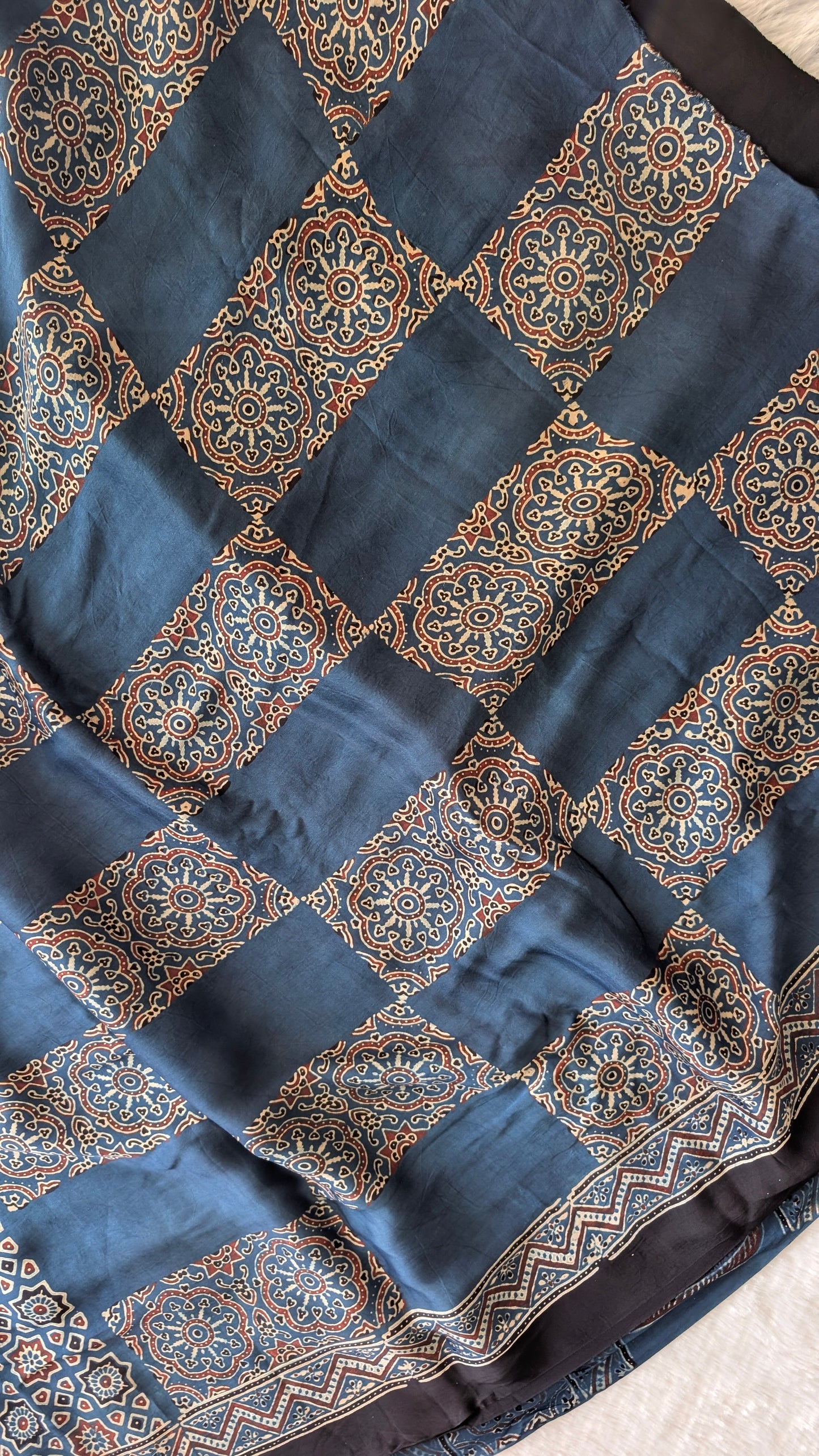 Ajrakh Saree in Modal Silk - Hand Block Print and Naturally Dyed | TheRangBhoomi