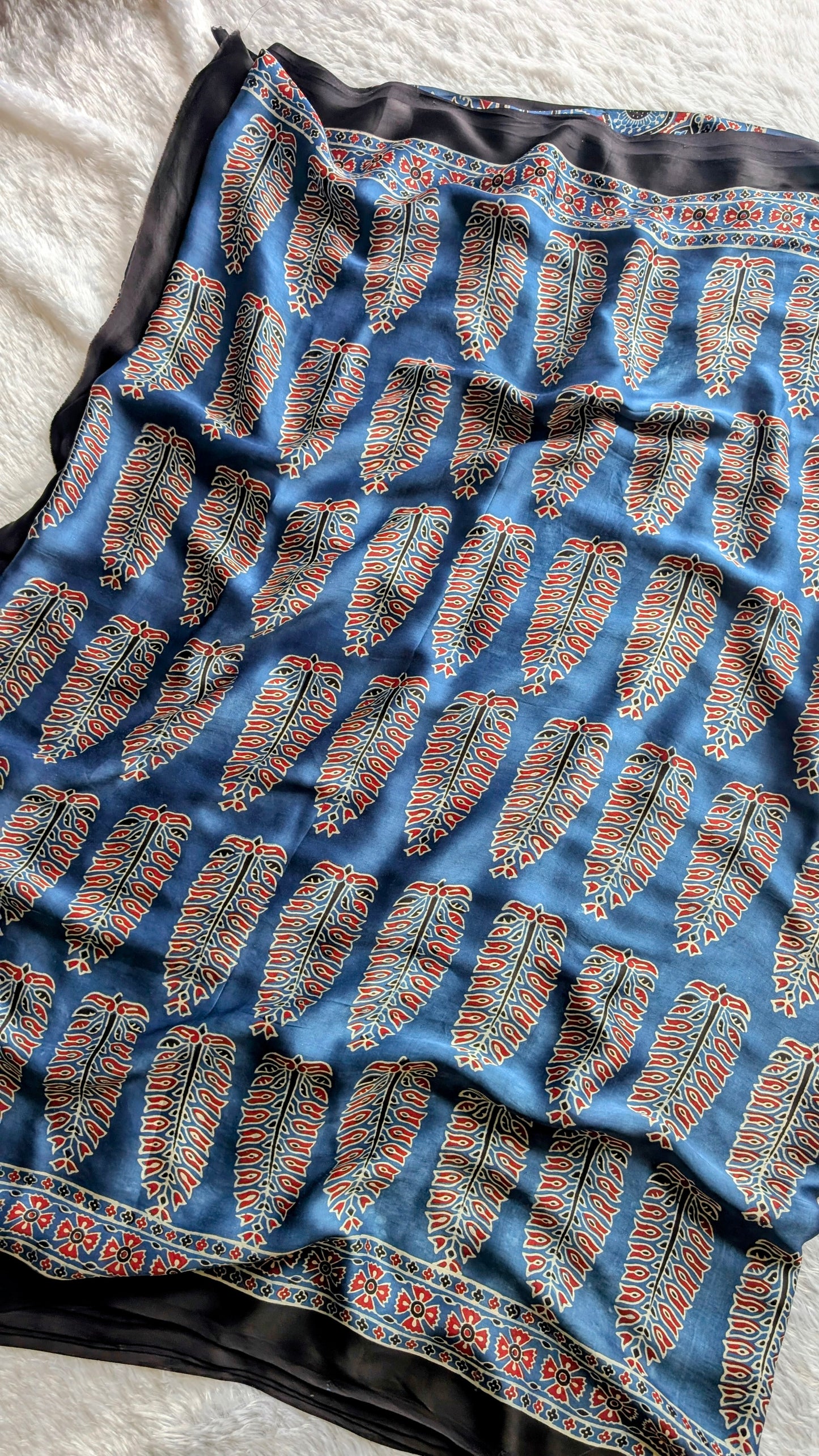 [PRE ORDER ONLY] Ajrakh Saree in Modal Silk - Hand Block Print and Naturally Dyed | TheRangBhoomi