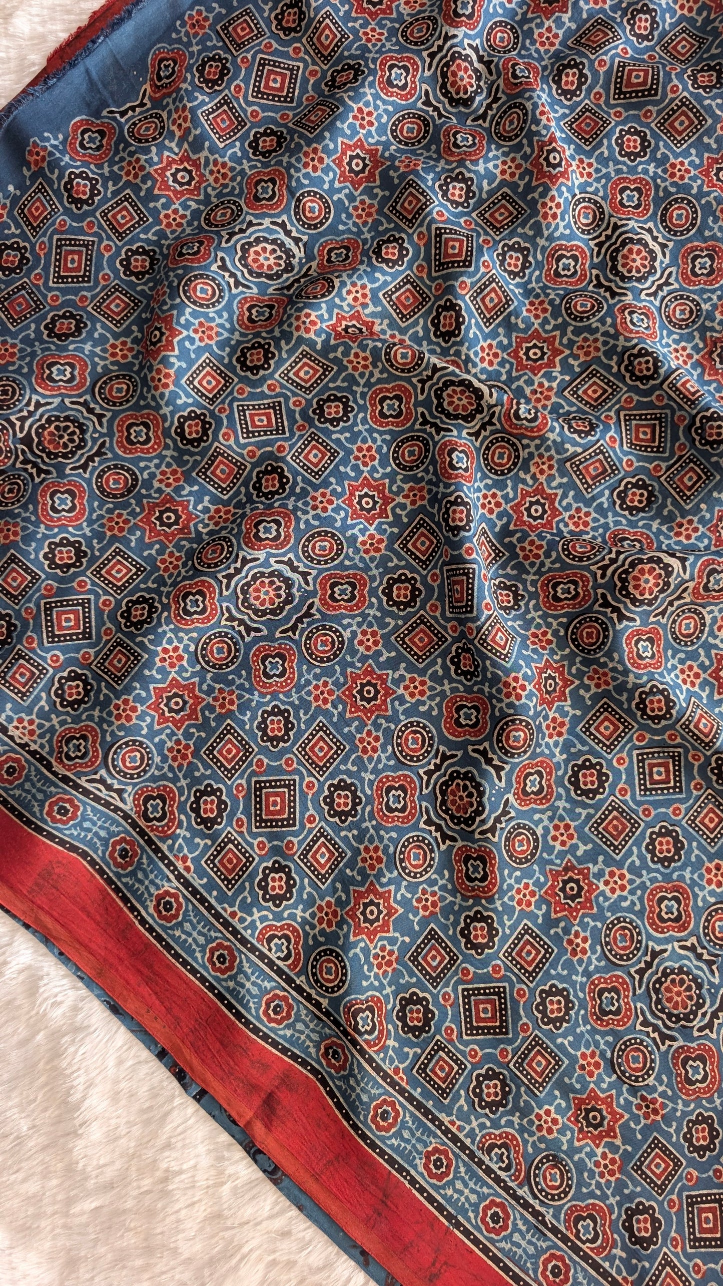 Blue Ajrakh Saree in Modal Silk - Hand Block Print and Naturally Dyed | TheRangBhoomi
