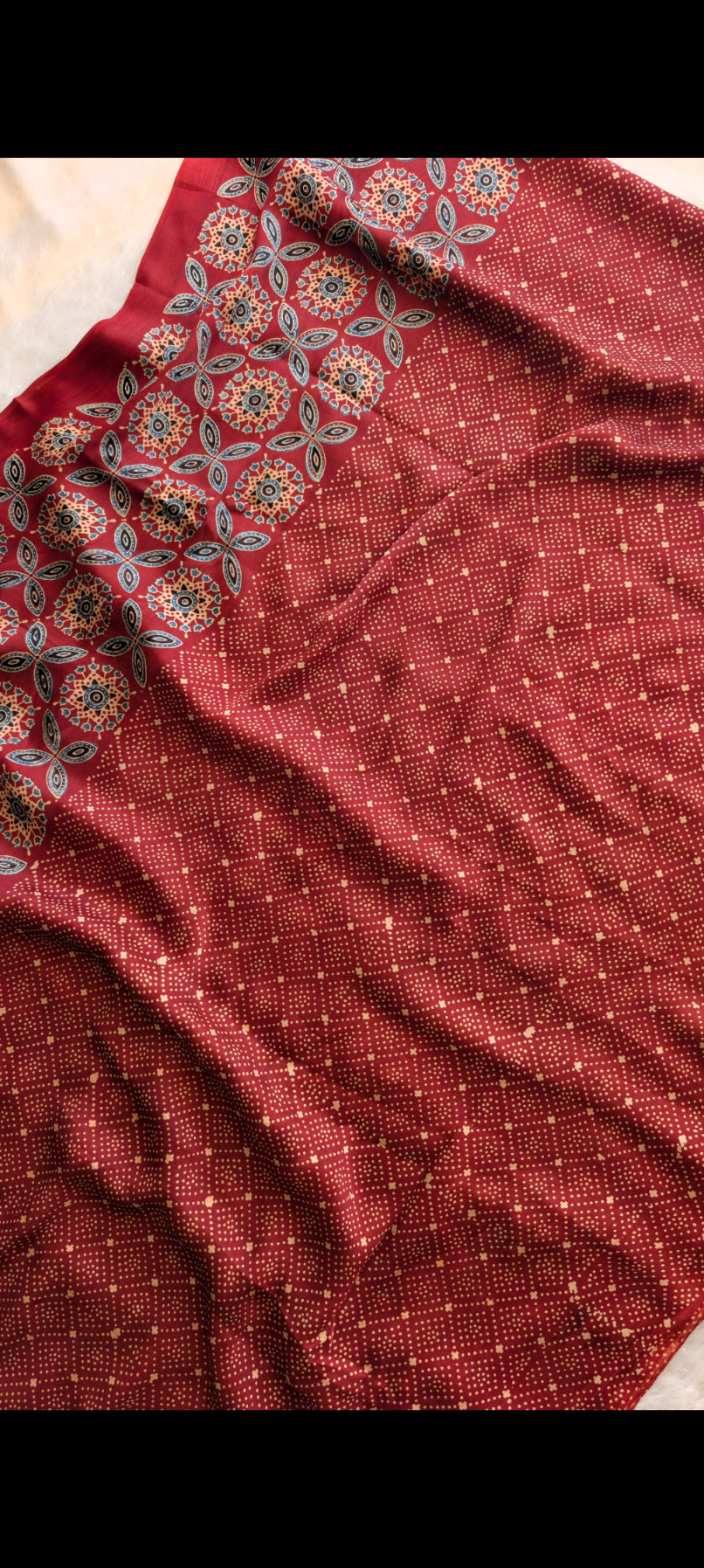 Ajrakh Saree in Modal Silk - Hand Block Print and Naturally Dyed | TheRangBhoomi