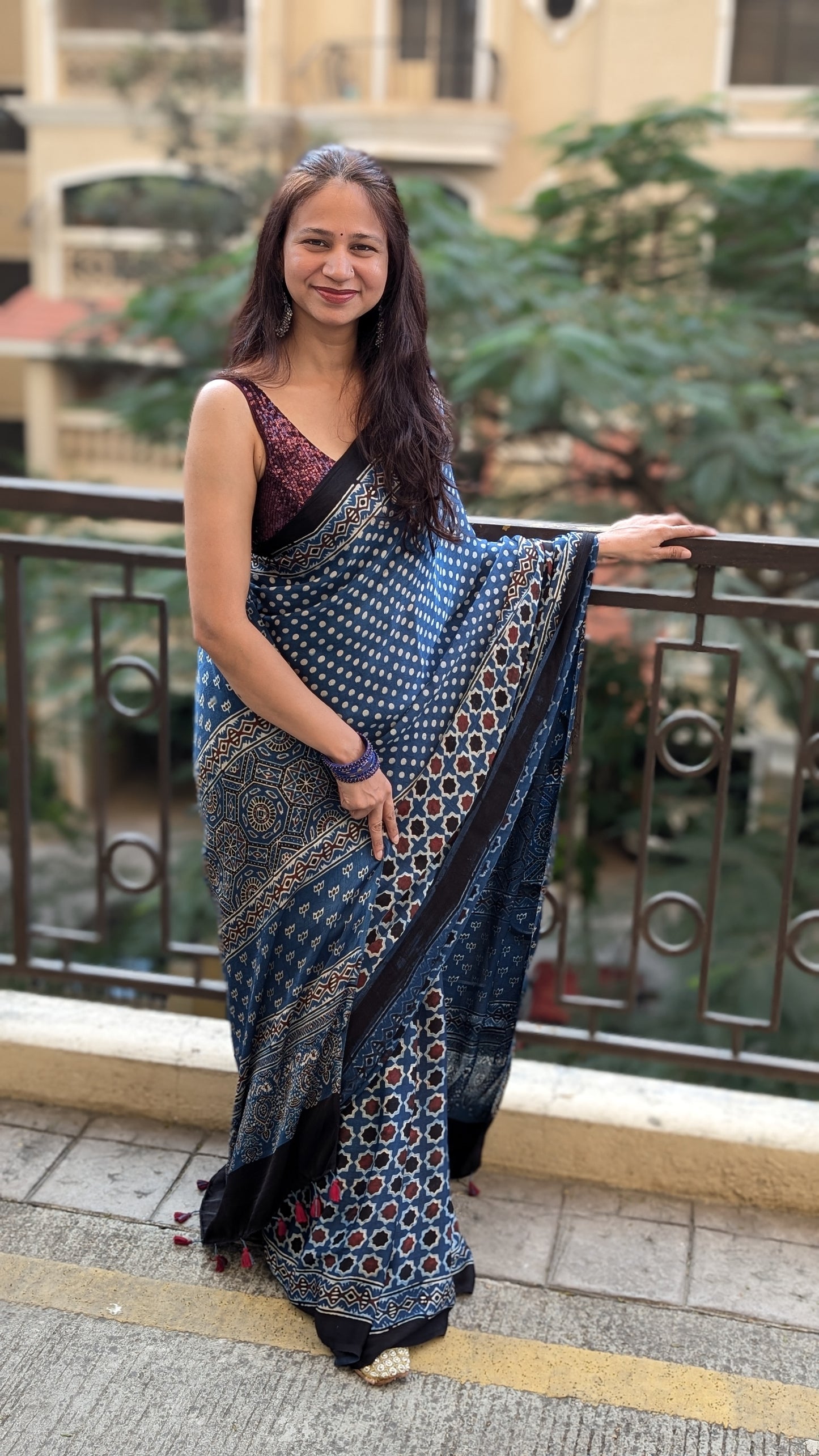 [PRE ORDER ONLY] Ajrakh Saree in Modal Silk - Hand Block Print and Naturally Dyed | TheRangBhoomi
