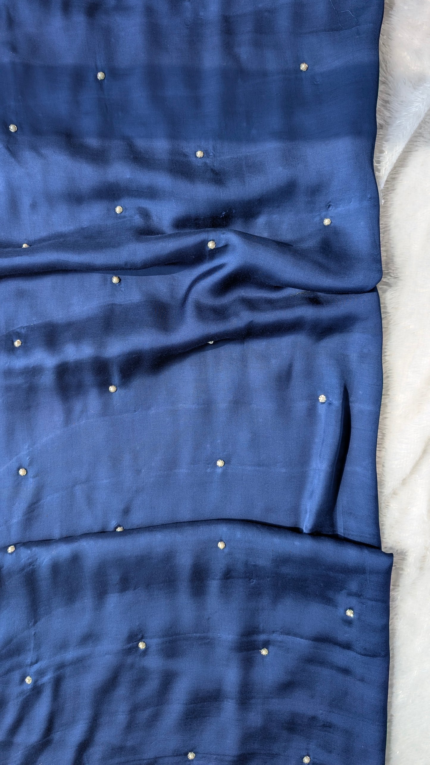 Navy Blue Modal silk with Black Ajrakh Pallu | Hand Embroidery Saree | TheRangBhoomi