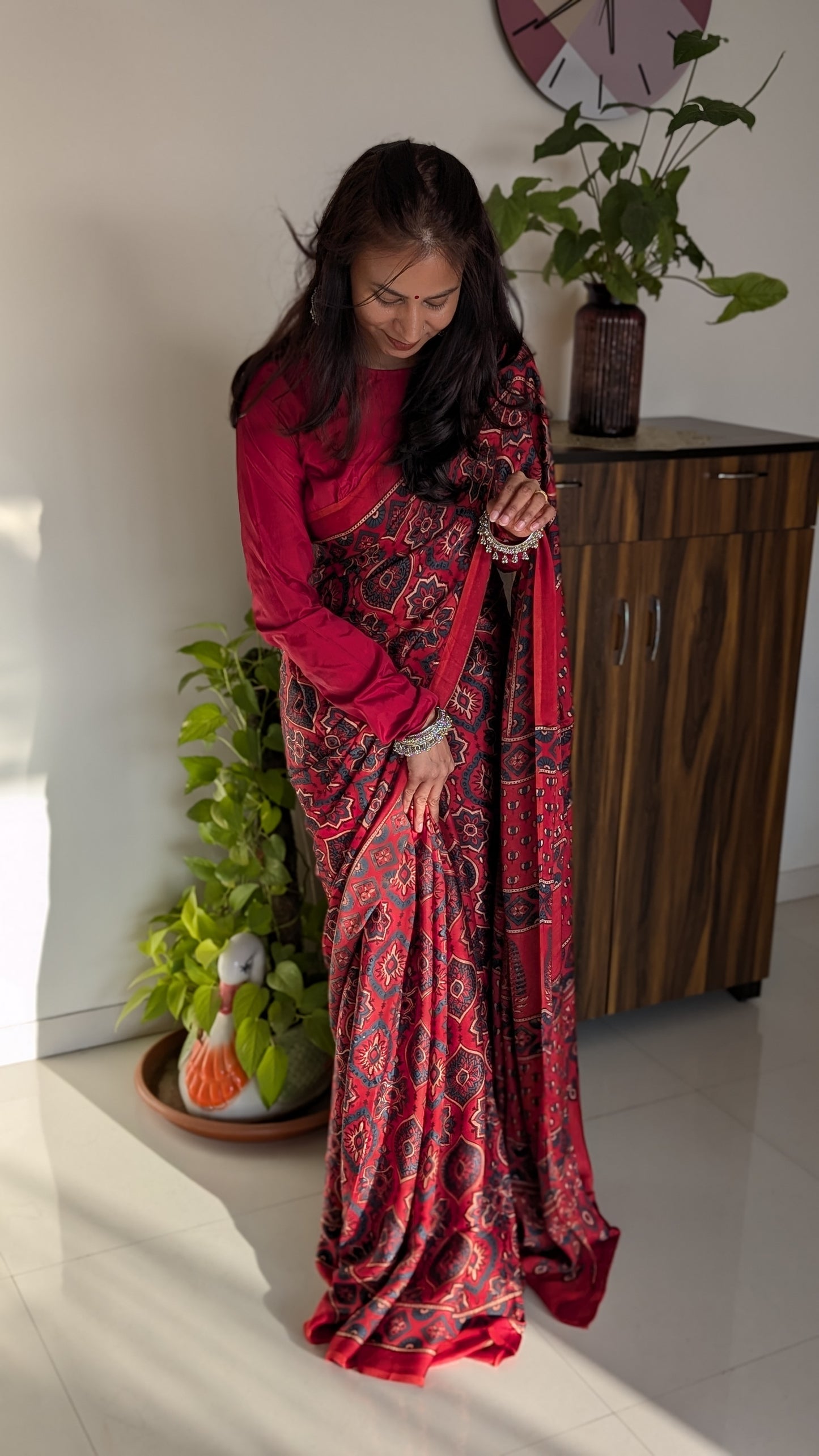 [PRE ORDER ONLY] Ajrakh Saree in Modal Silk - Hand Block Print and Naturally Dyed | TheRangBhoomi